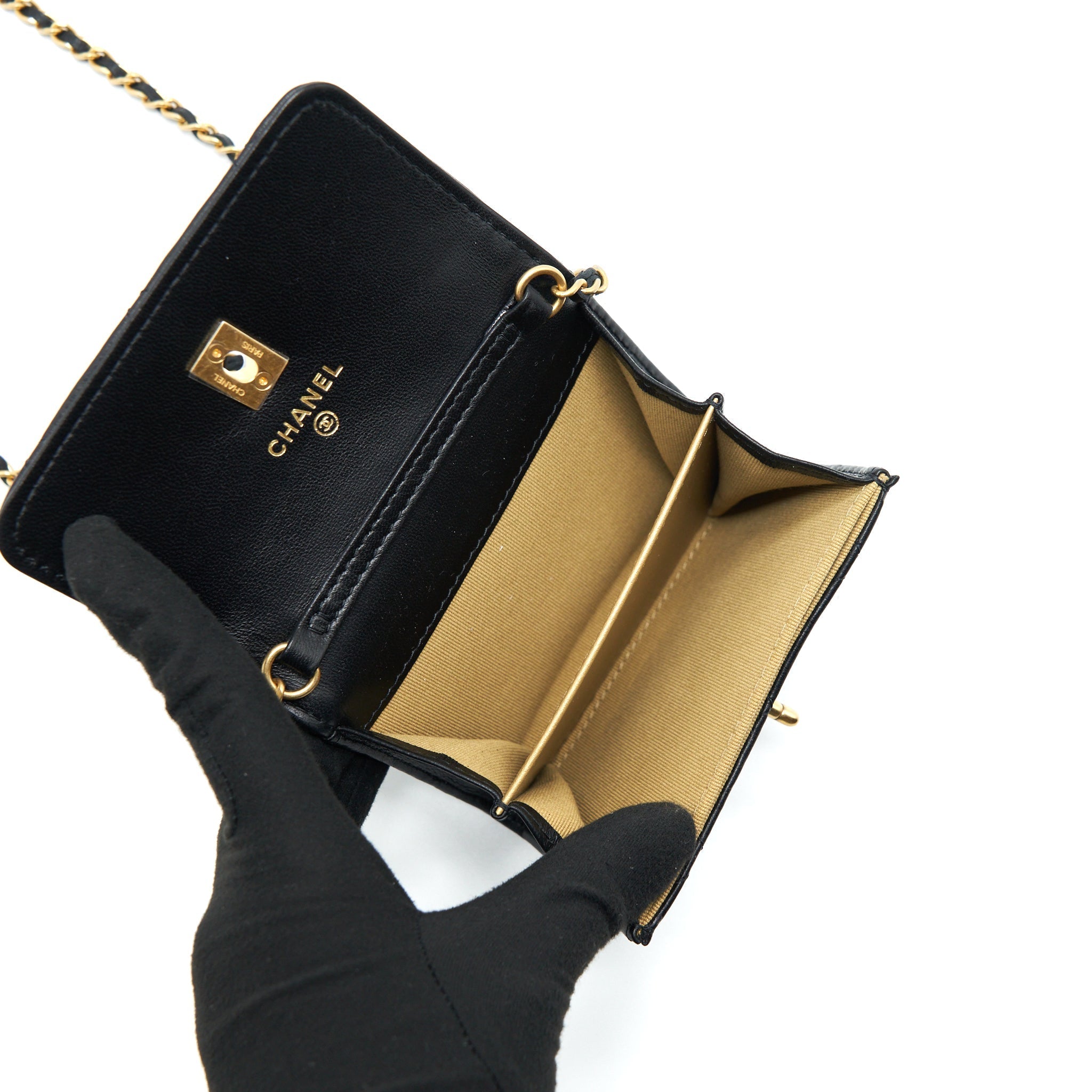 Chanel Pearl Crush Clutch With Chain Lambskin Black