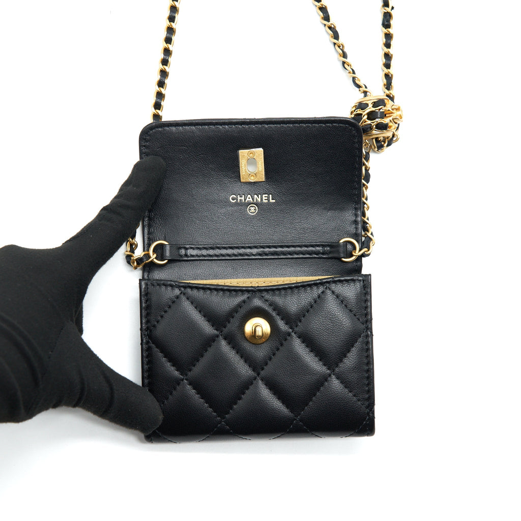 Chanel Pearl Crush Clutch With Chain Lambskin Black