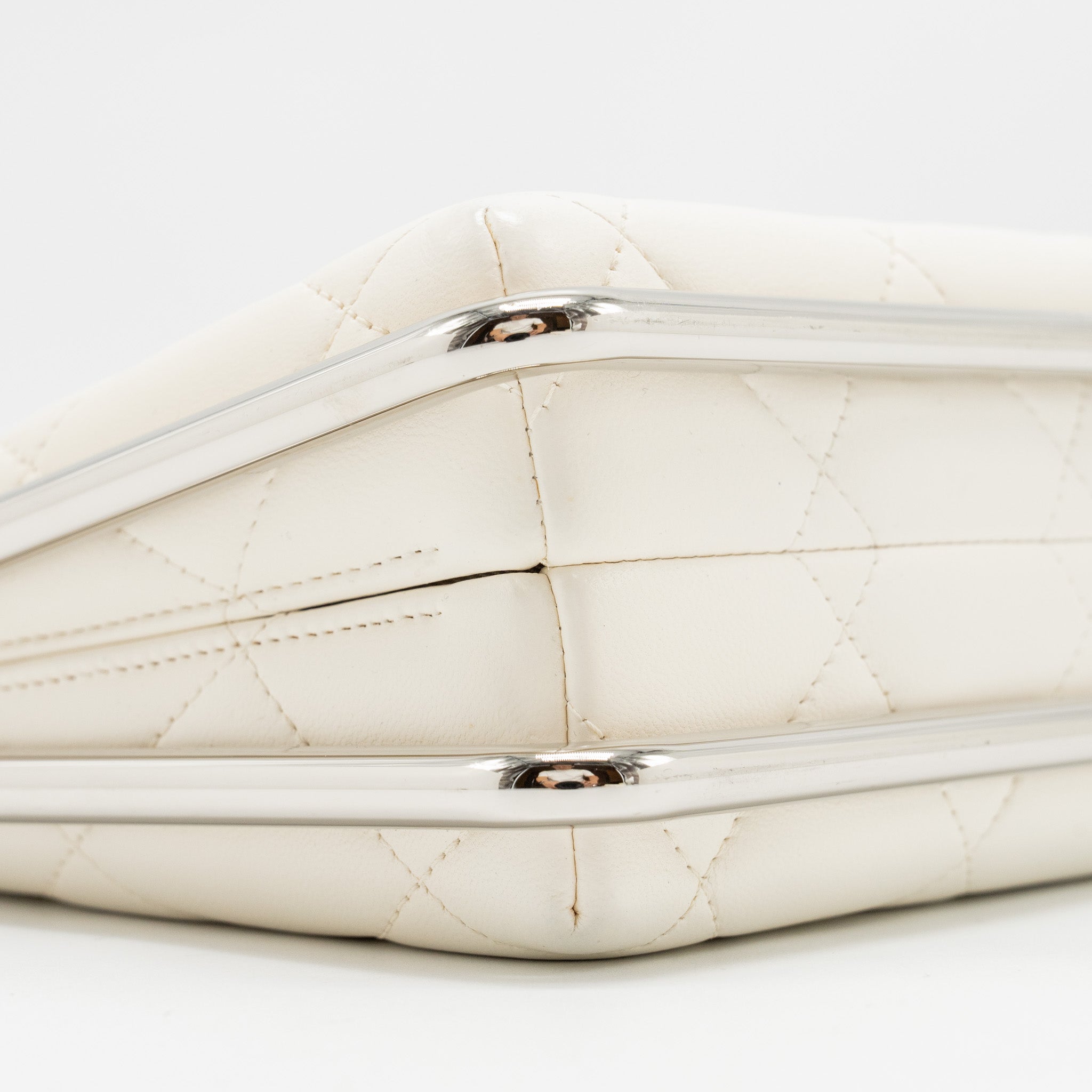 Chanel Metal Bar Clutch Bag Lambskin White