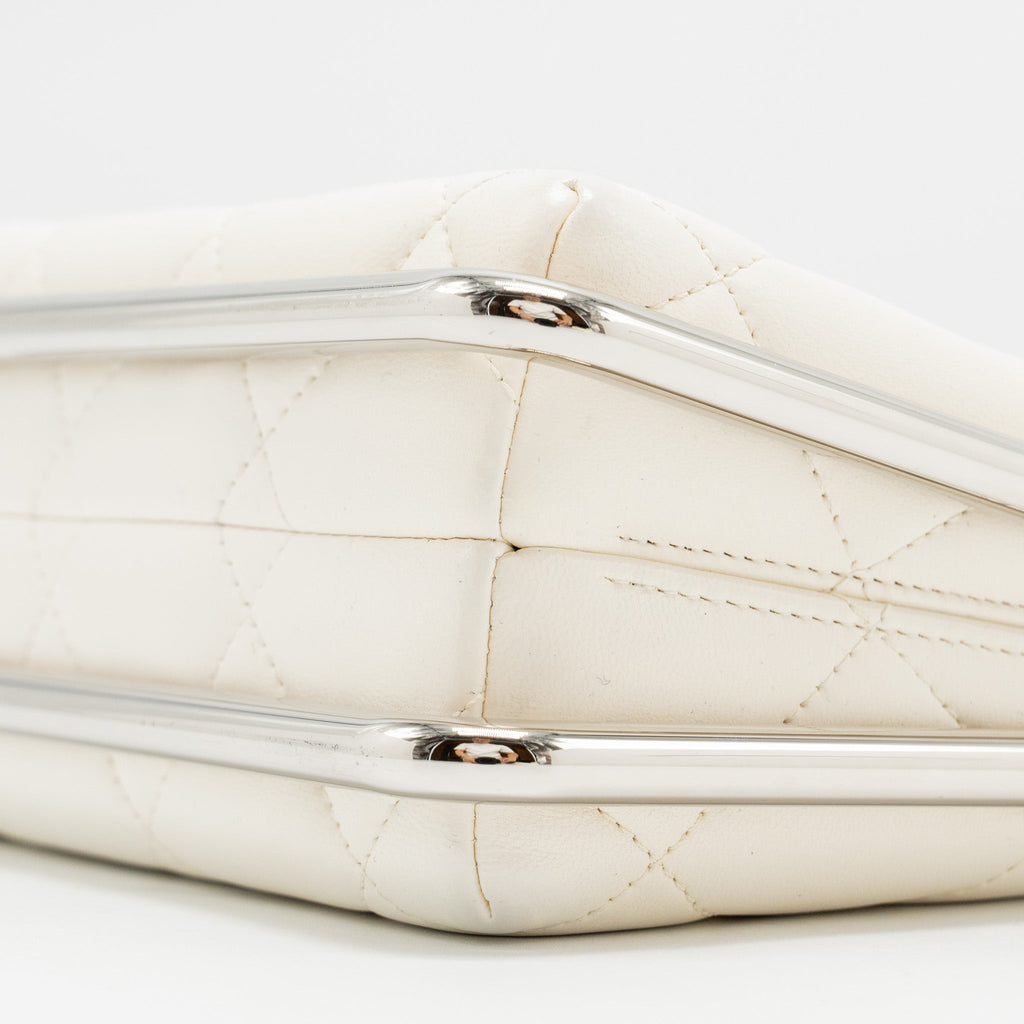 Chanel Metal Bar Clutch Bag Lambskin White