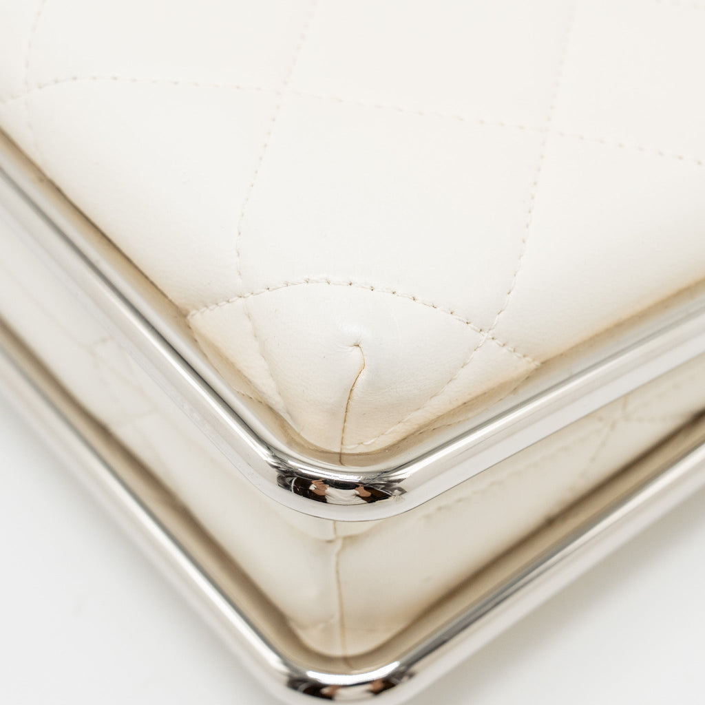 Chanel Metal Bar Clutch Bag Lambskin White