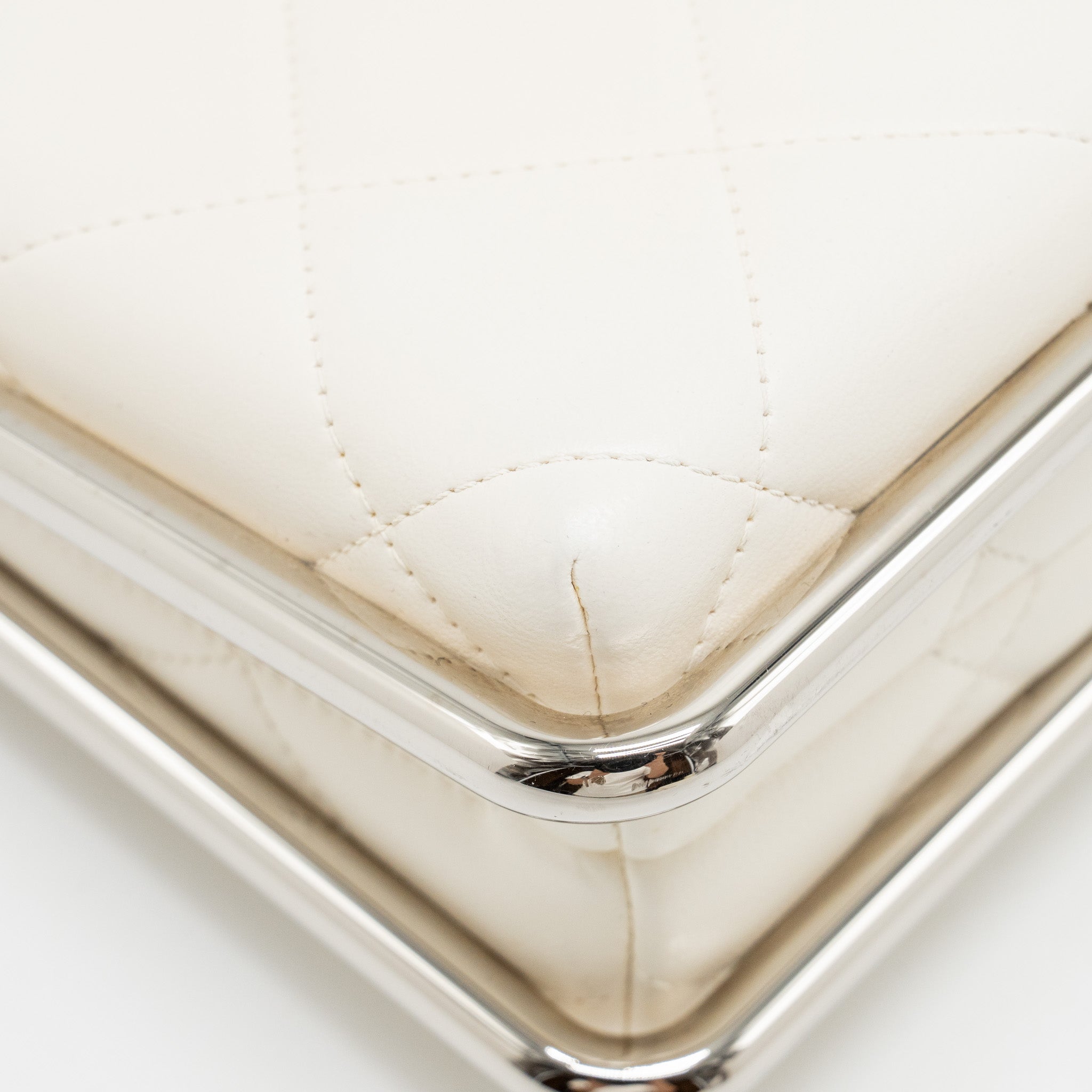 Chanel Metal Bar Clutch Bag Lambskin White