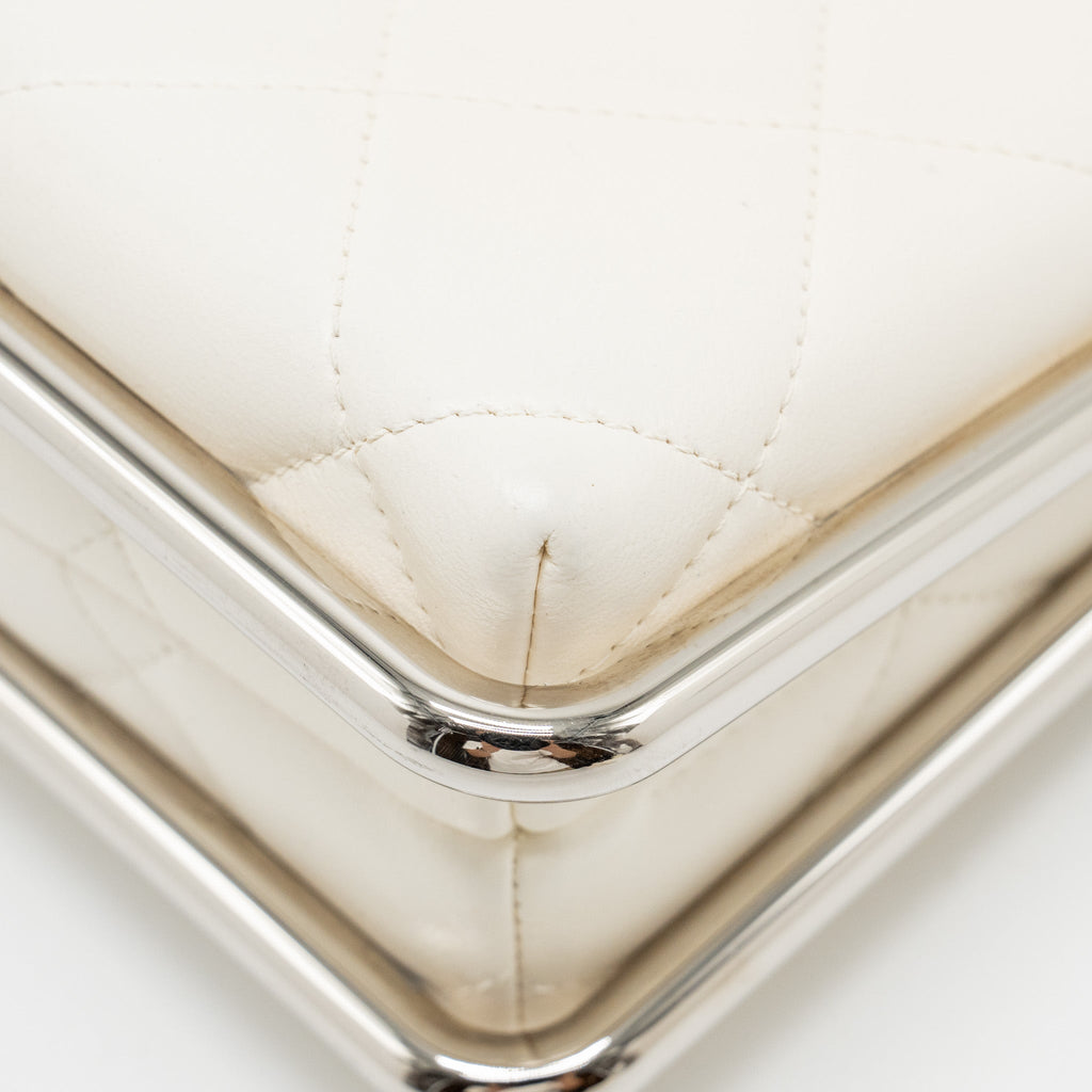 Chanel Metal Bar Clutch Bag Lambskin White