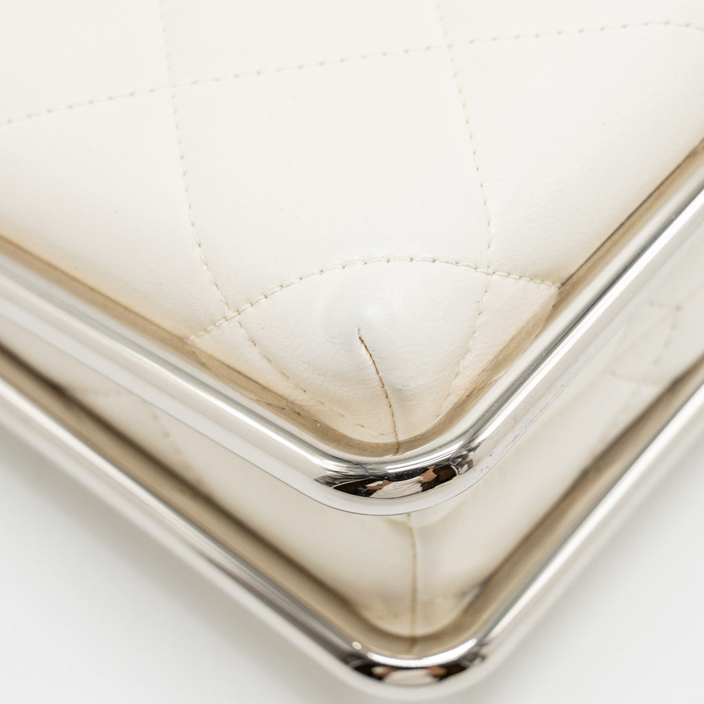 Chanel Metal Bar Clutch Bag Lambskin White