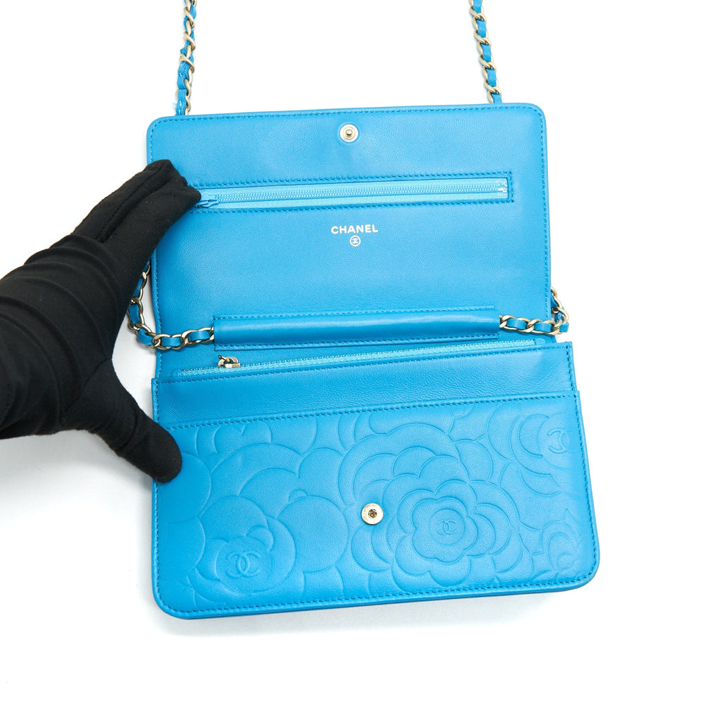 Chanel Camelia Wallet on Chain lambskin Blue