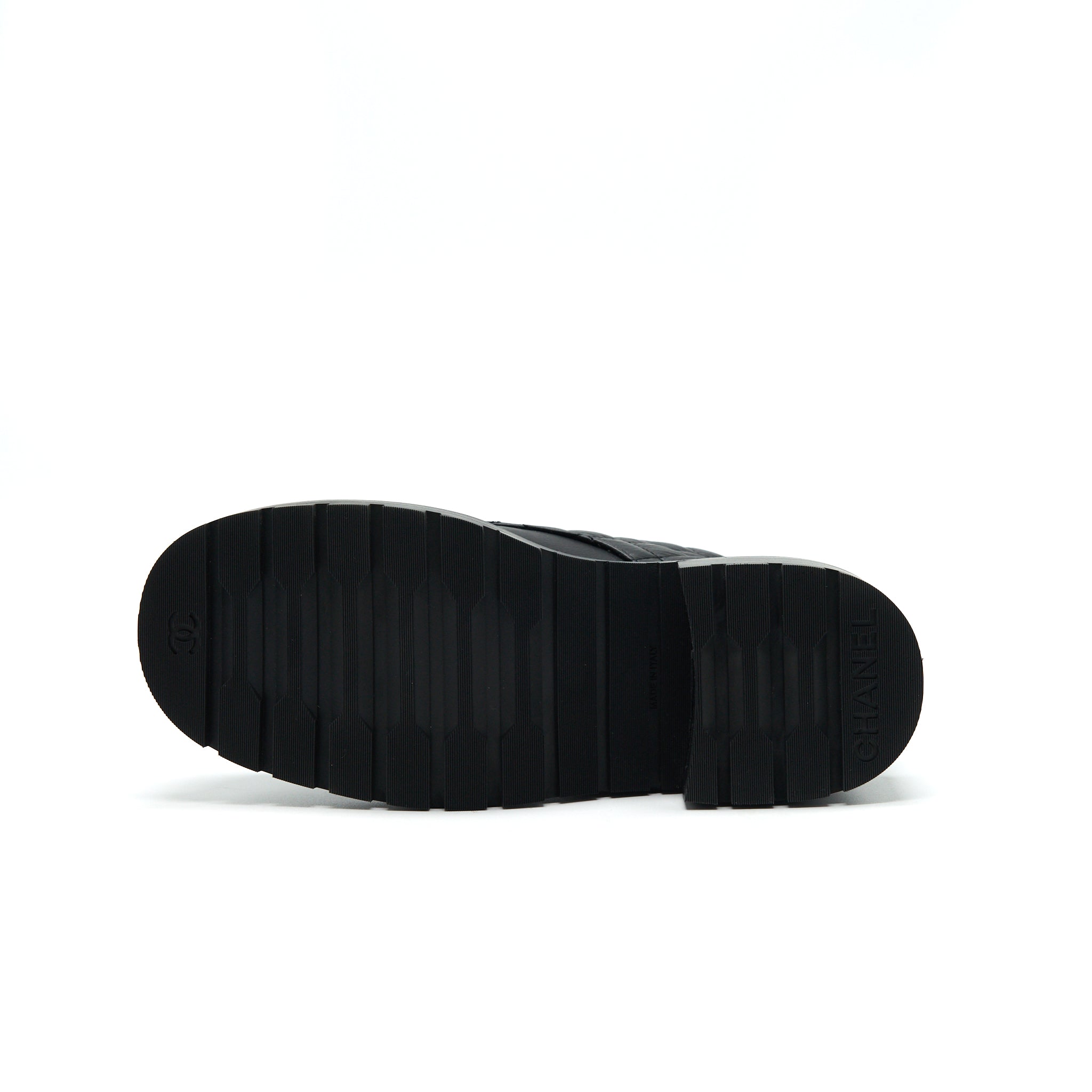 CHANEL LEATHER LACE UP BOOTS BLACK SIZE35