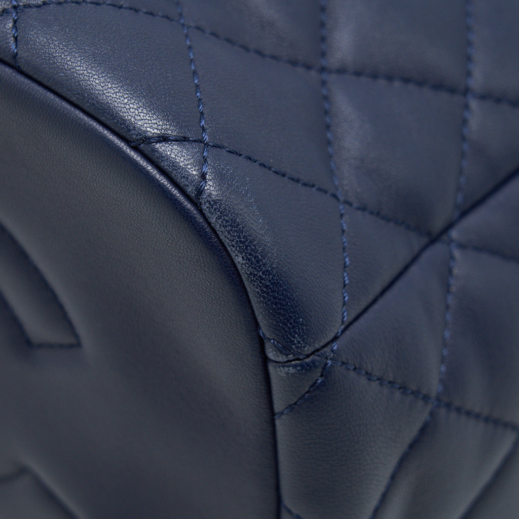 Chanel Quilted Backpack Navy Blue Ruthenium