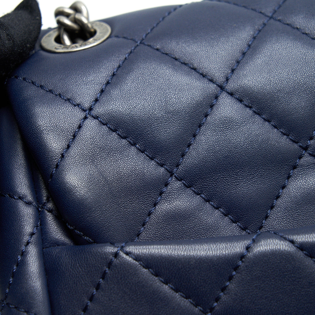 Chanel Quilted Backpack Navy Blue Ruthenium