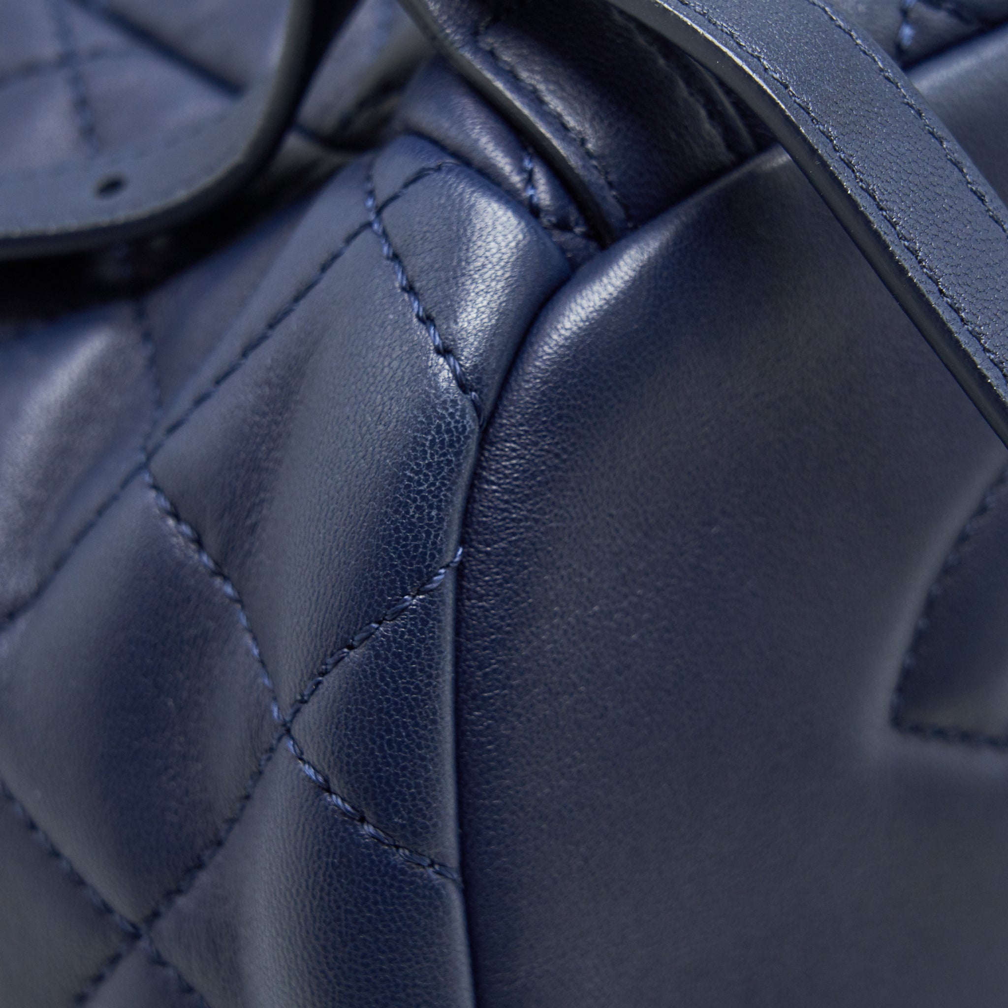Chanel Quilted Backpack Navy Blue Ruthenium