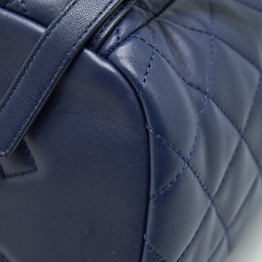 Chanel Quilted Backpack Navy Blue Ruthenium