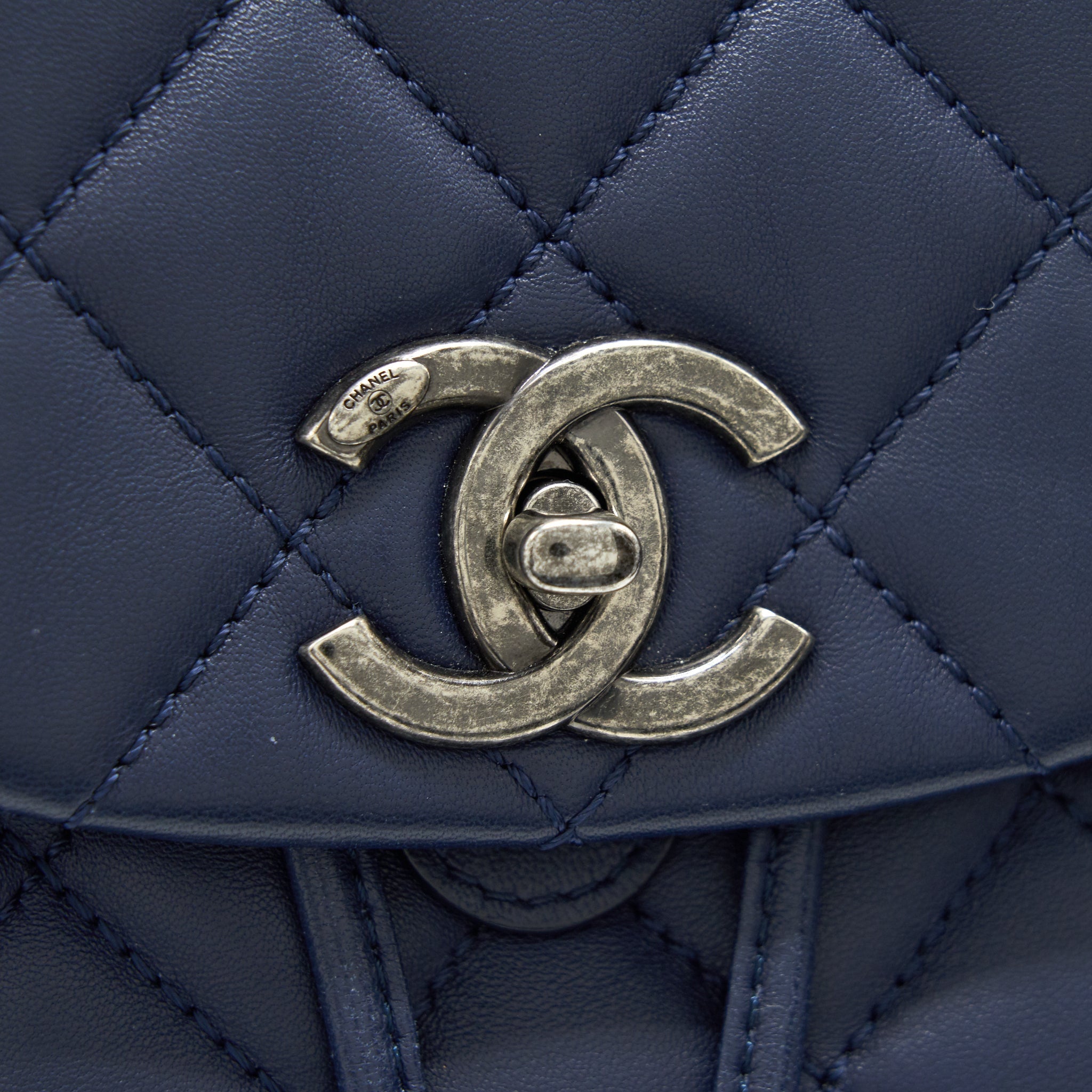 Chanel Quilted Backpack Navy Blue Ruthenium