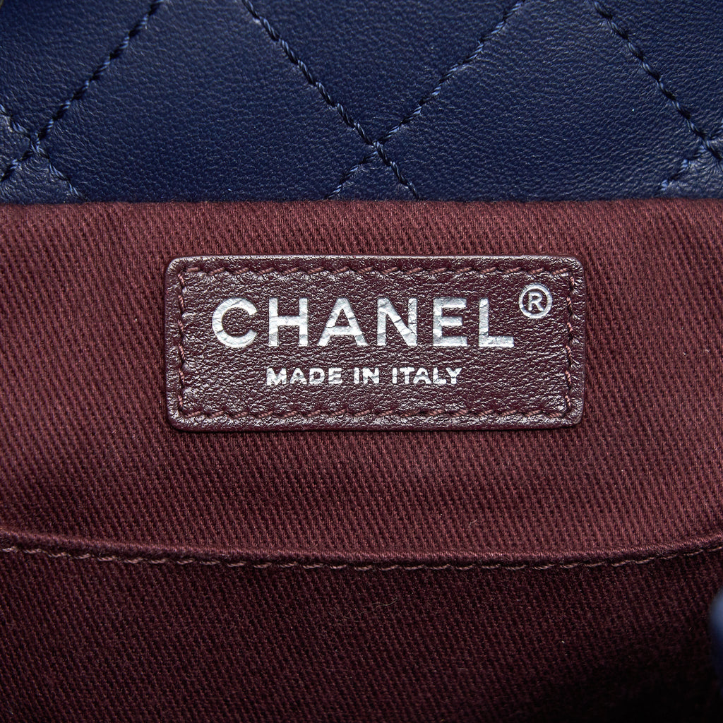 Chanel Quilted Backpack Navy Blue Ruthenium