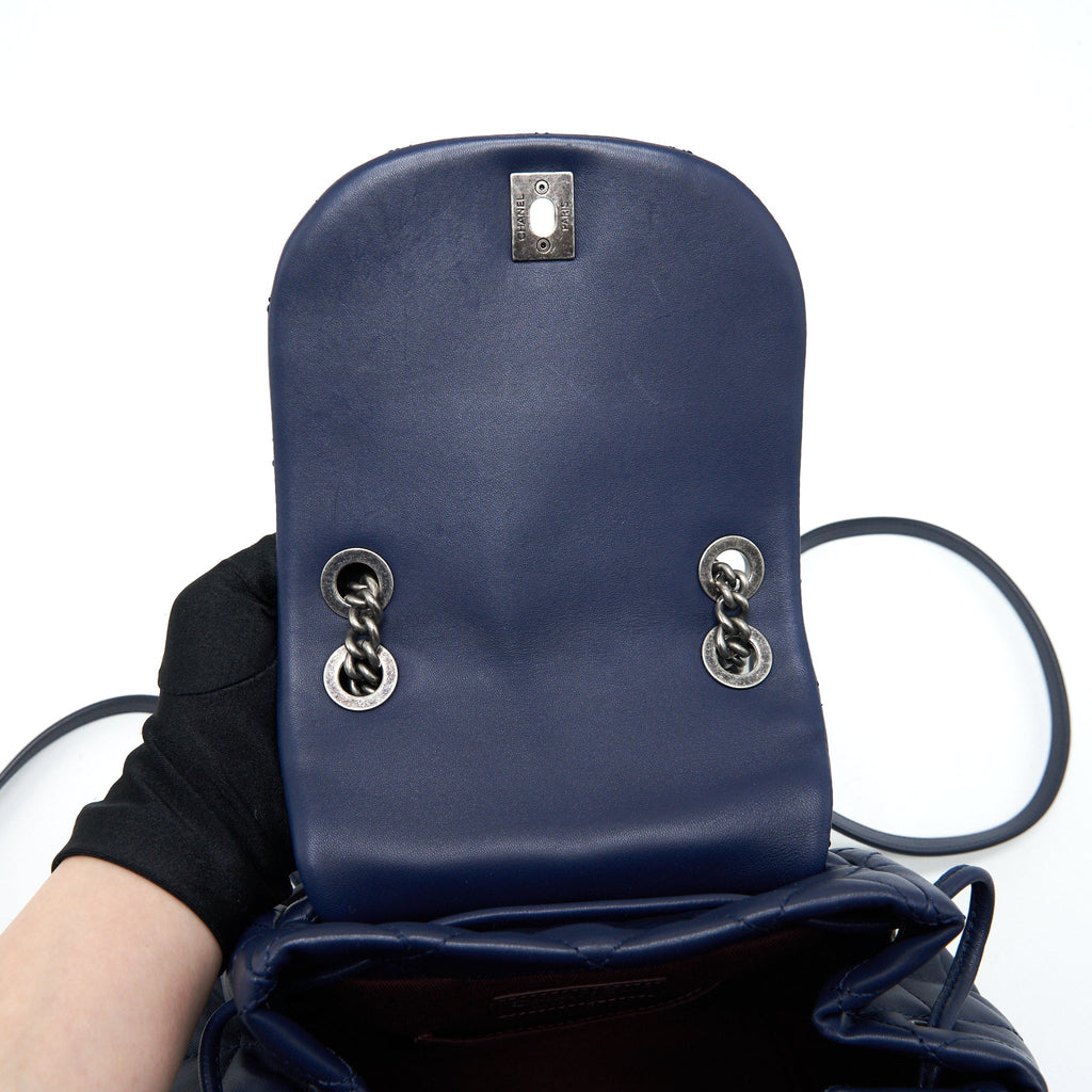 Chanel Quilted Backpack Navy Blue Ruthenium