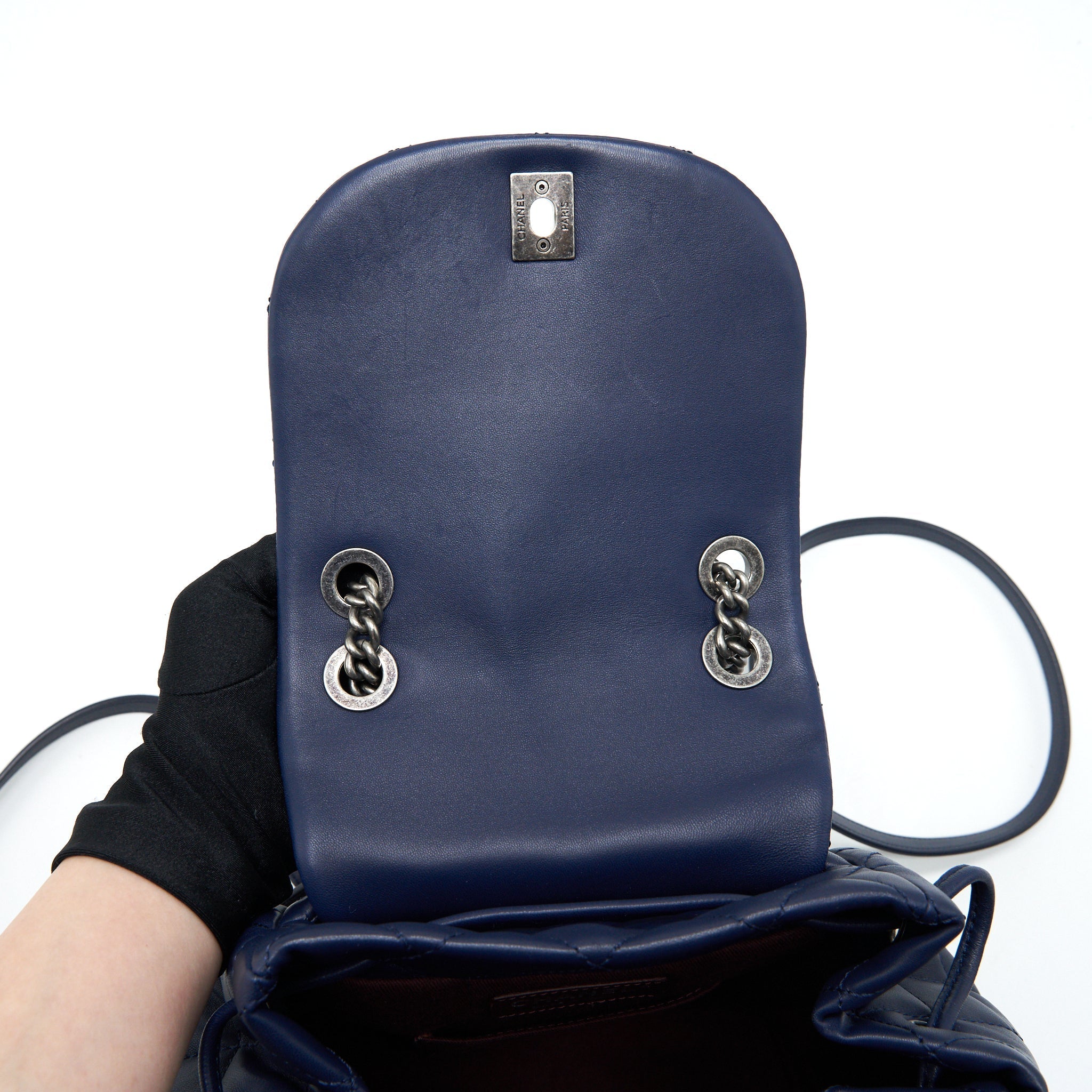 Chanel Quilted Backpack Navy Blue Ruthenium