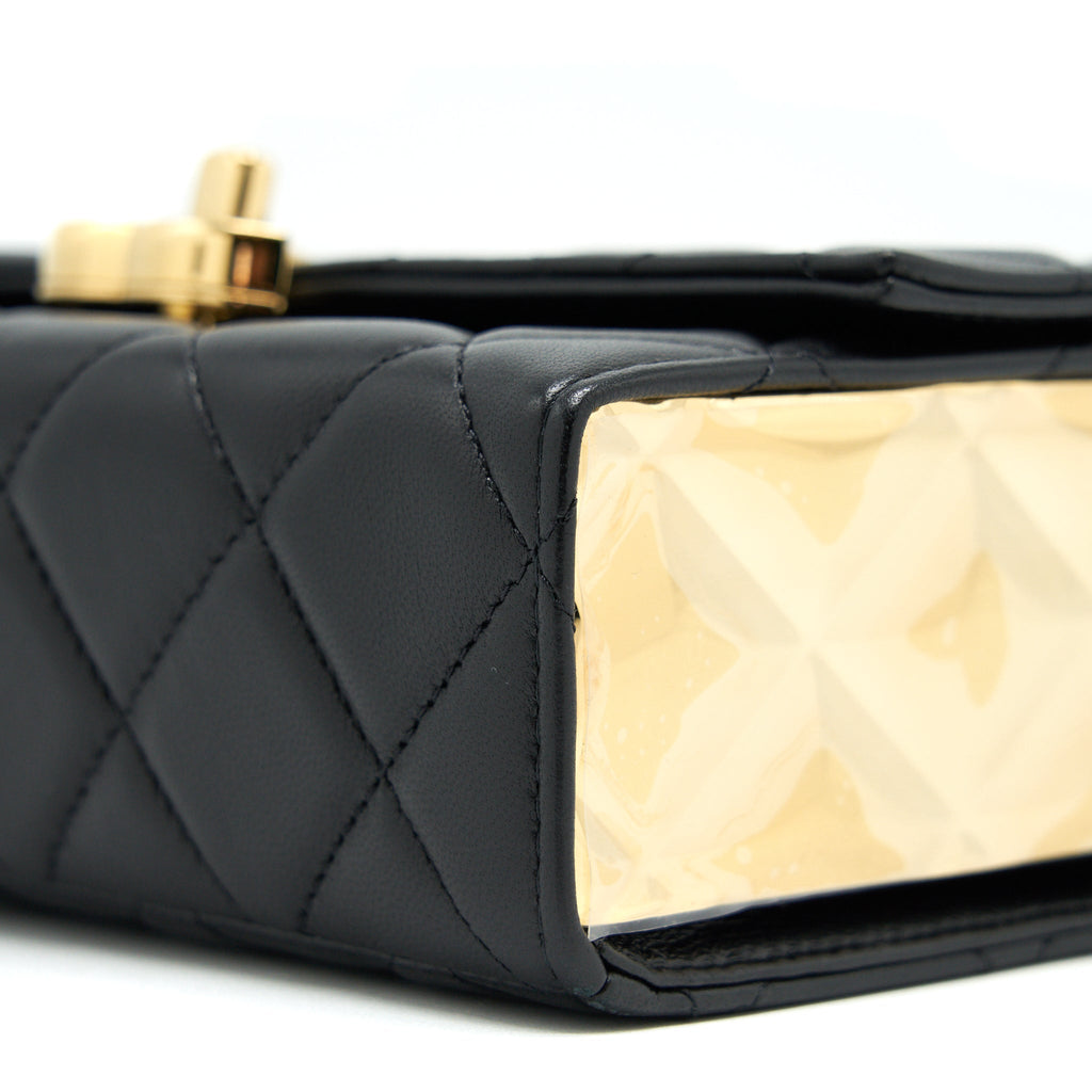 Chanel 21K Gold Metal Mini Flap Bag With Handle Black