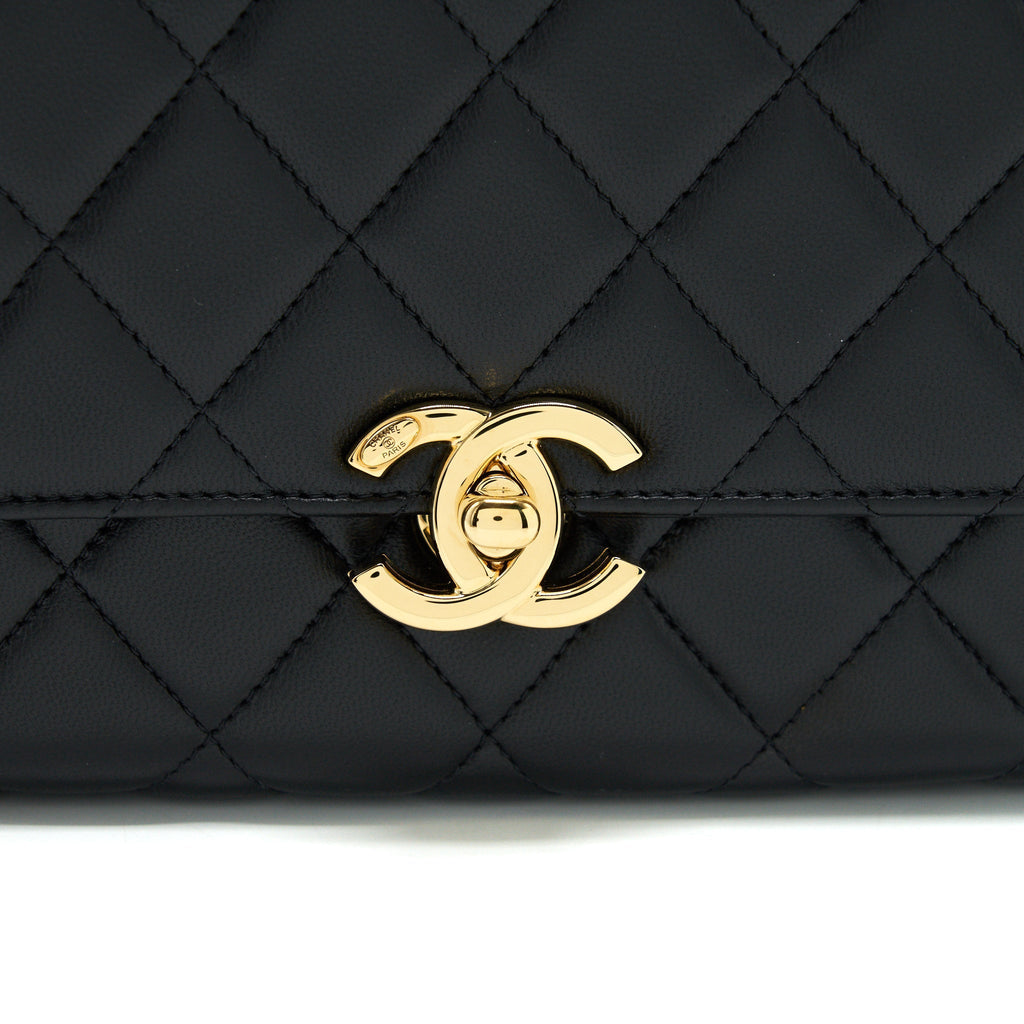 Chanel 21K Gold Metal Mini Flap Bag With Handle Black