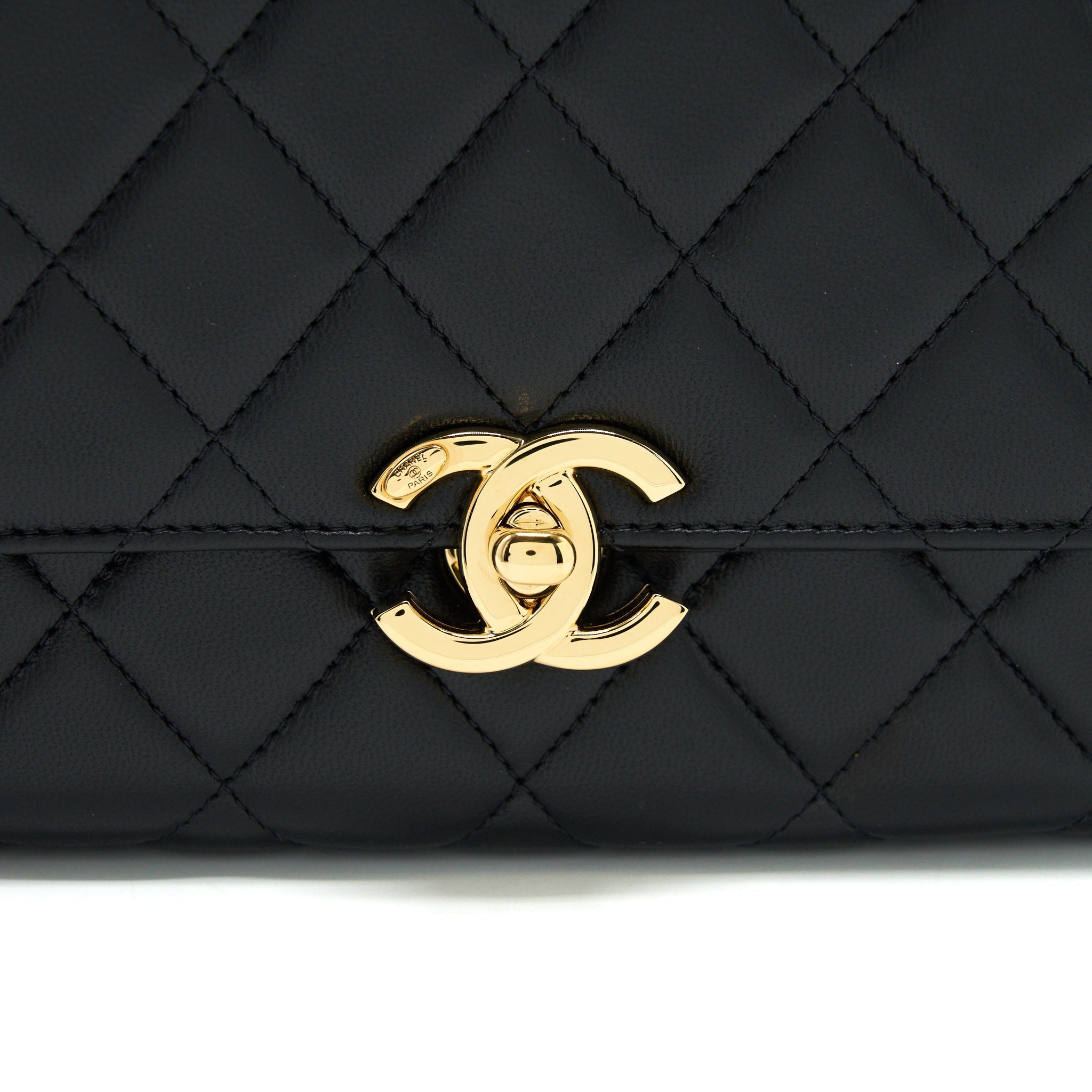 Chanel 21K Gold Metal Mini Flap Bag With Handle Black