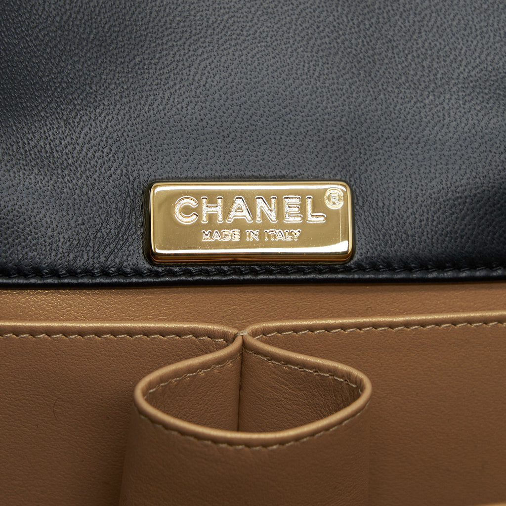 Chanel 21K Gold Metal Mini Flap Bag With Handle Black