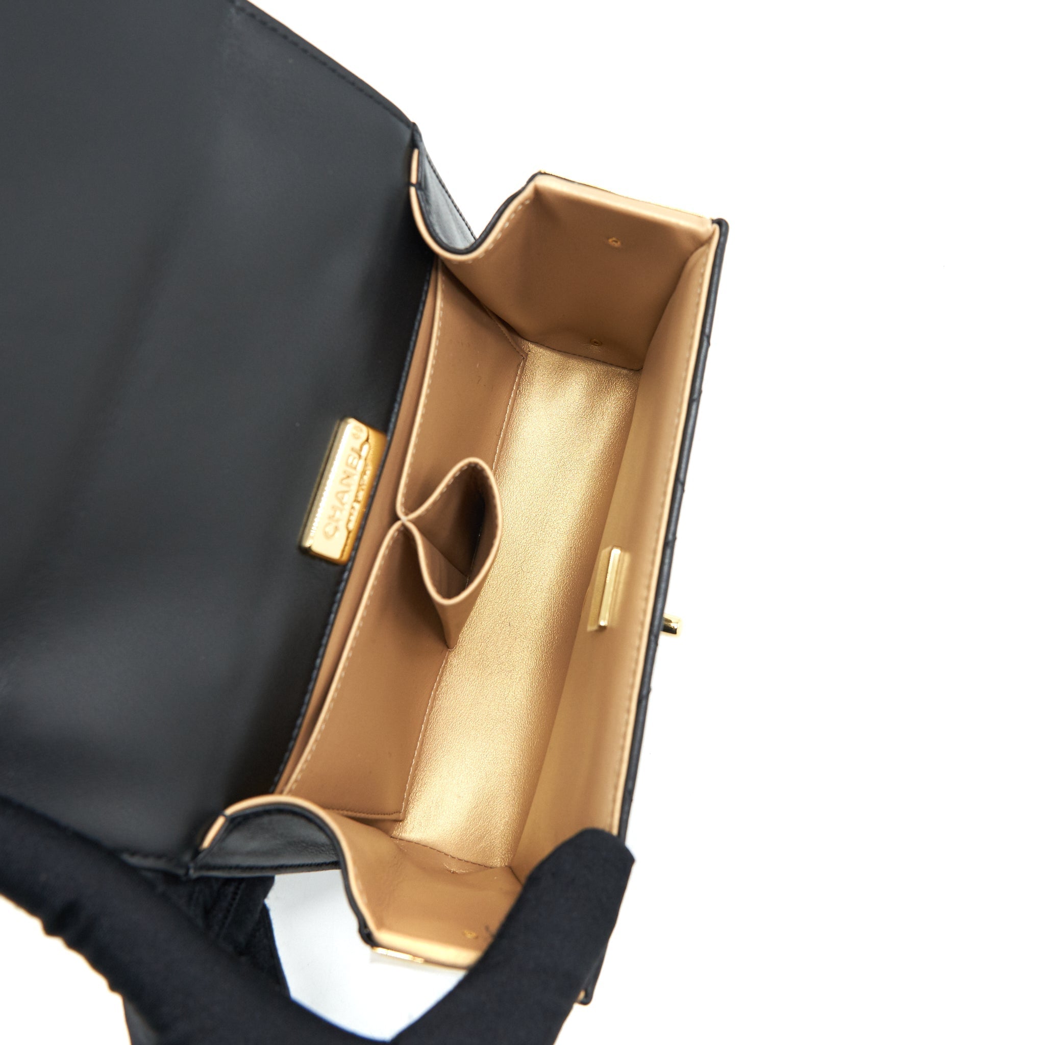 Chanel 21K Gold Metal Mini Flap Bag With Handle Black