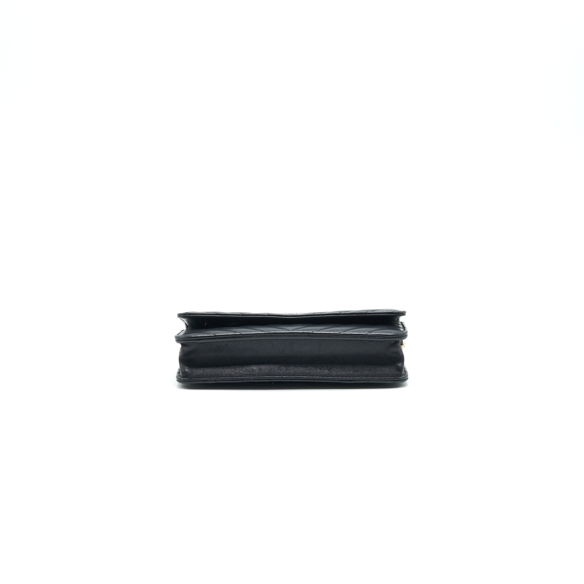 CHANEL CHEVRON WALLET ON CHAIN LAMBSKIN BLACK WITH