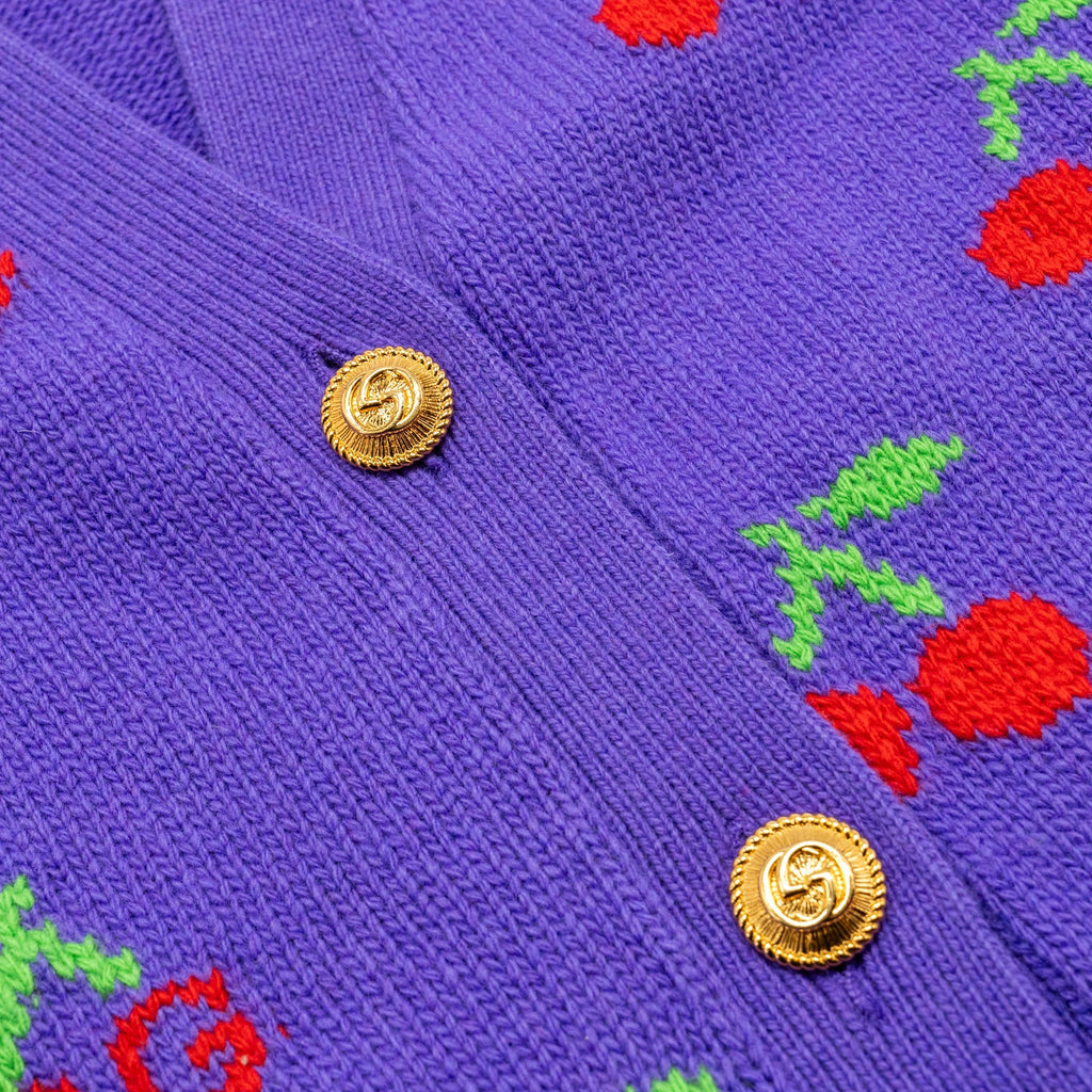 Gucci Size S GG Cherry Intarsia Knit igan Wool Purple