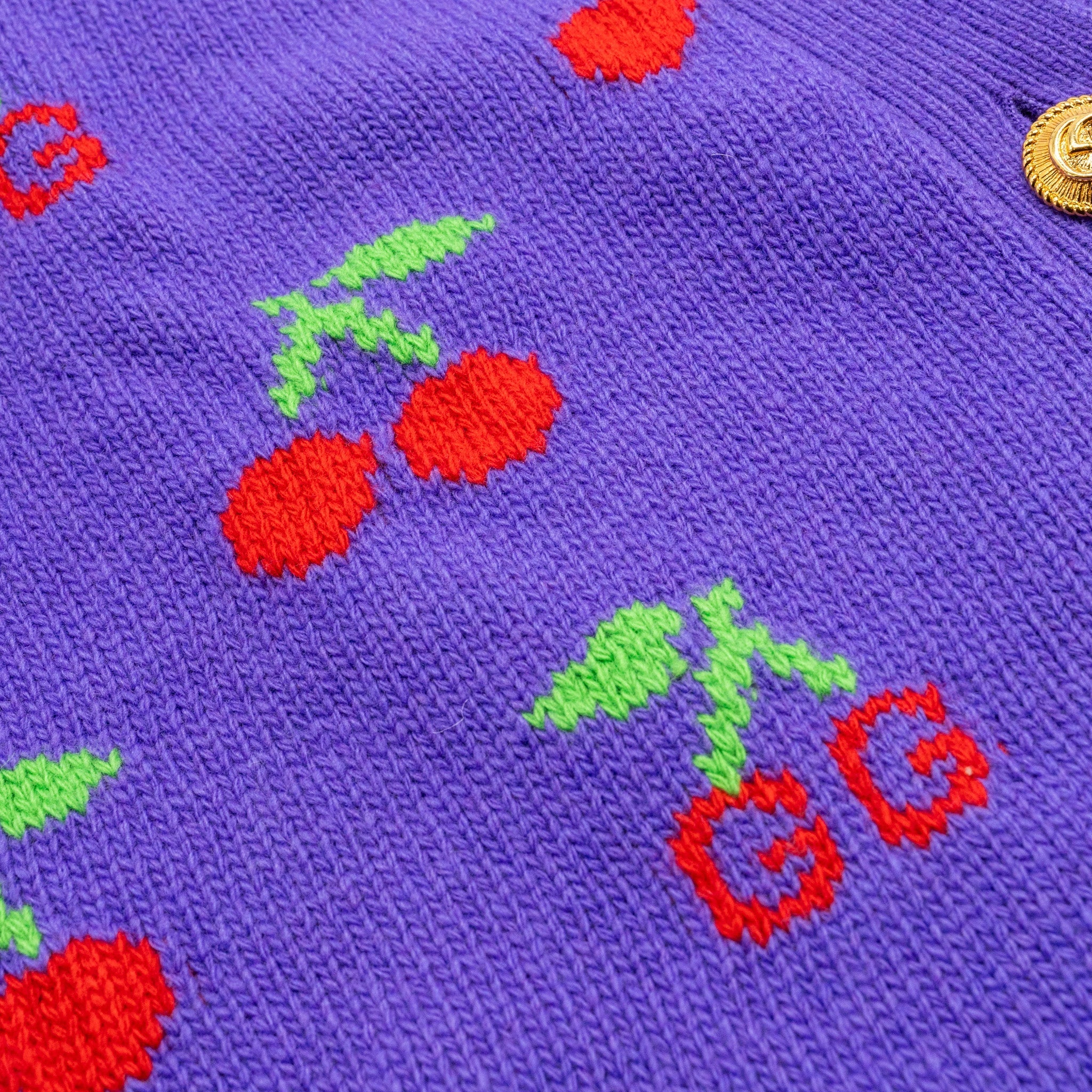 Gucci Size S GG Cherry Intarsia Knit igan Wool Purple