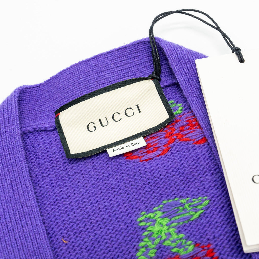 Gucci Size S GG Cherry Intarsia Knit igan Wool Purple