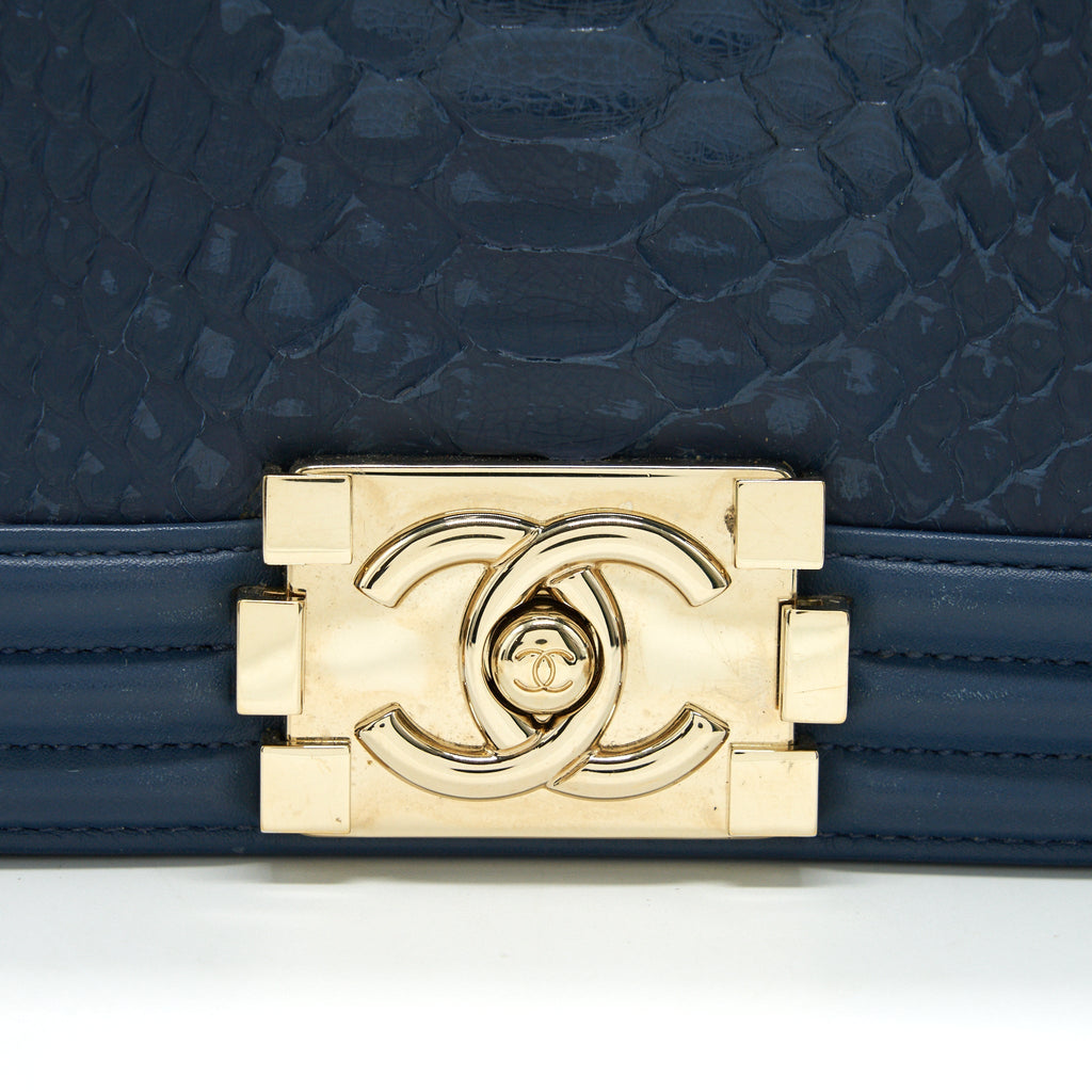 Chanel Medium Boy flap Bag Python Leather Blue L