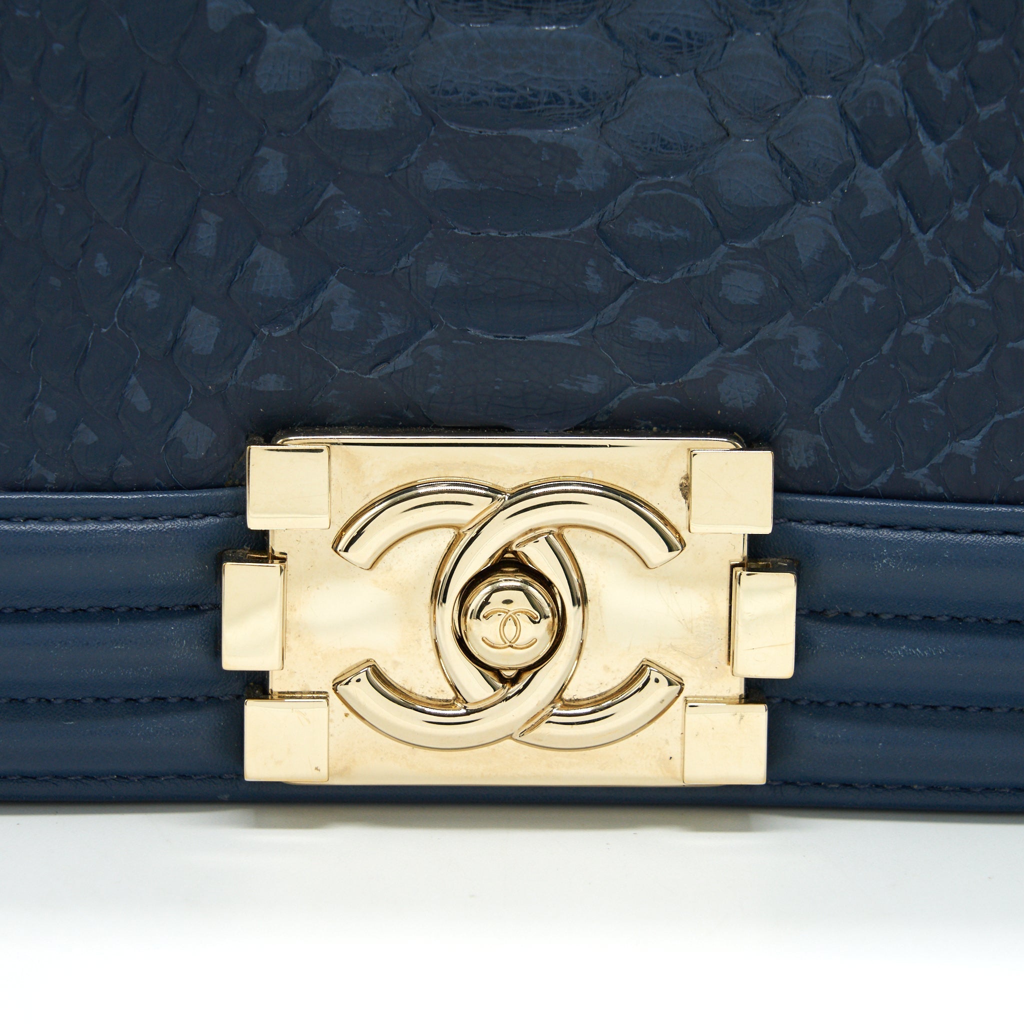 Chanel Medium Boy flap Bag Python Leather Blue L