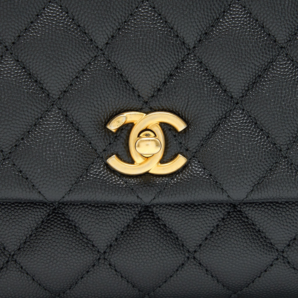 CHANEL MINI COCO HANDLE CAVIAR LEATHER WITH PYTHON HANDLE BLACK