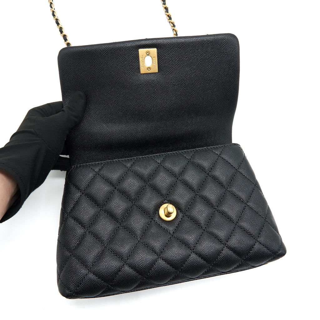 CHANEL MINI COCO HANDLE CAVIAR LEATHER WITH PYTHON HANDLE BLACK