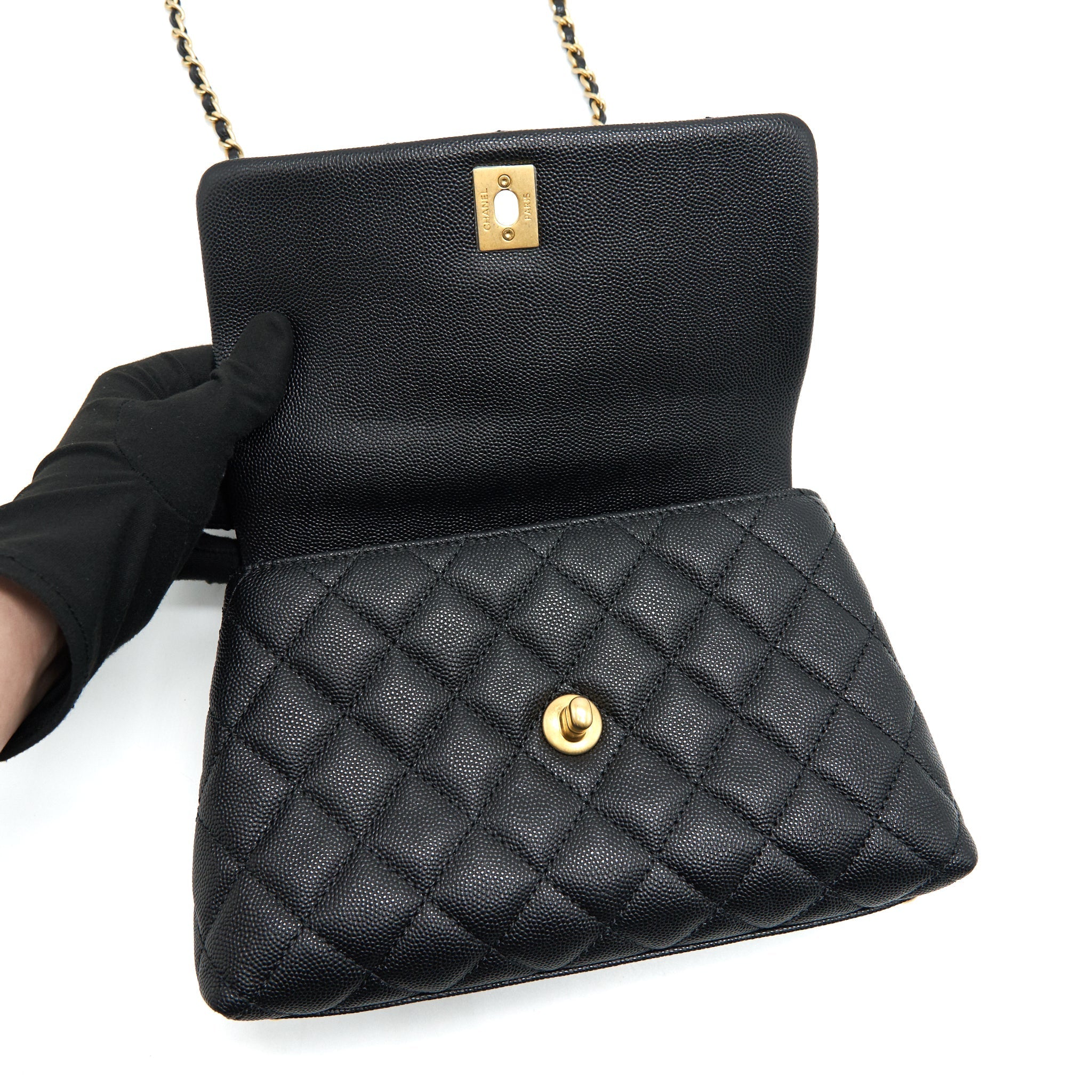 CHANEL MINI COCO HANDLE CAVIAR LEATHER WITH PYTHON HANDLE BLACK