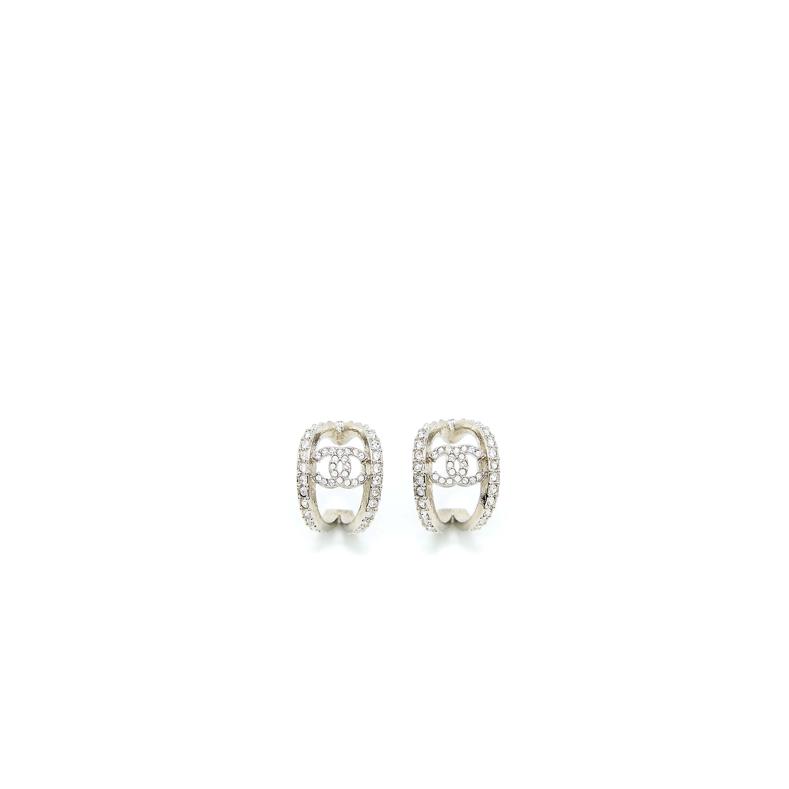 Chanel CC Logo Earring With Full Crystals Silver Tone
