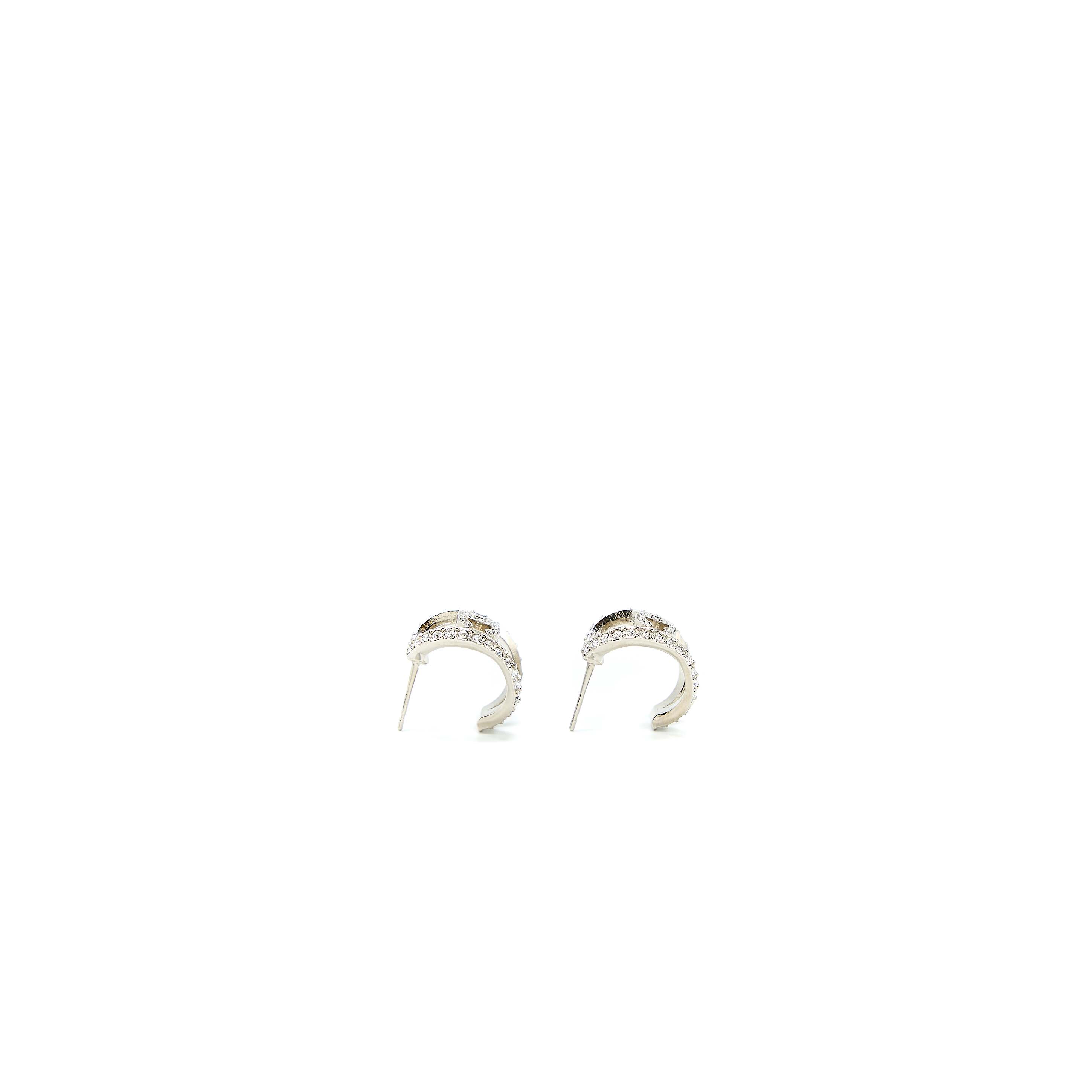 Chanel CC Logo Earring With Full Crystals Silver Tone