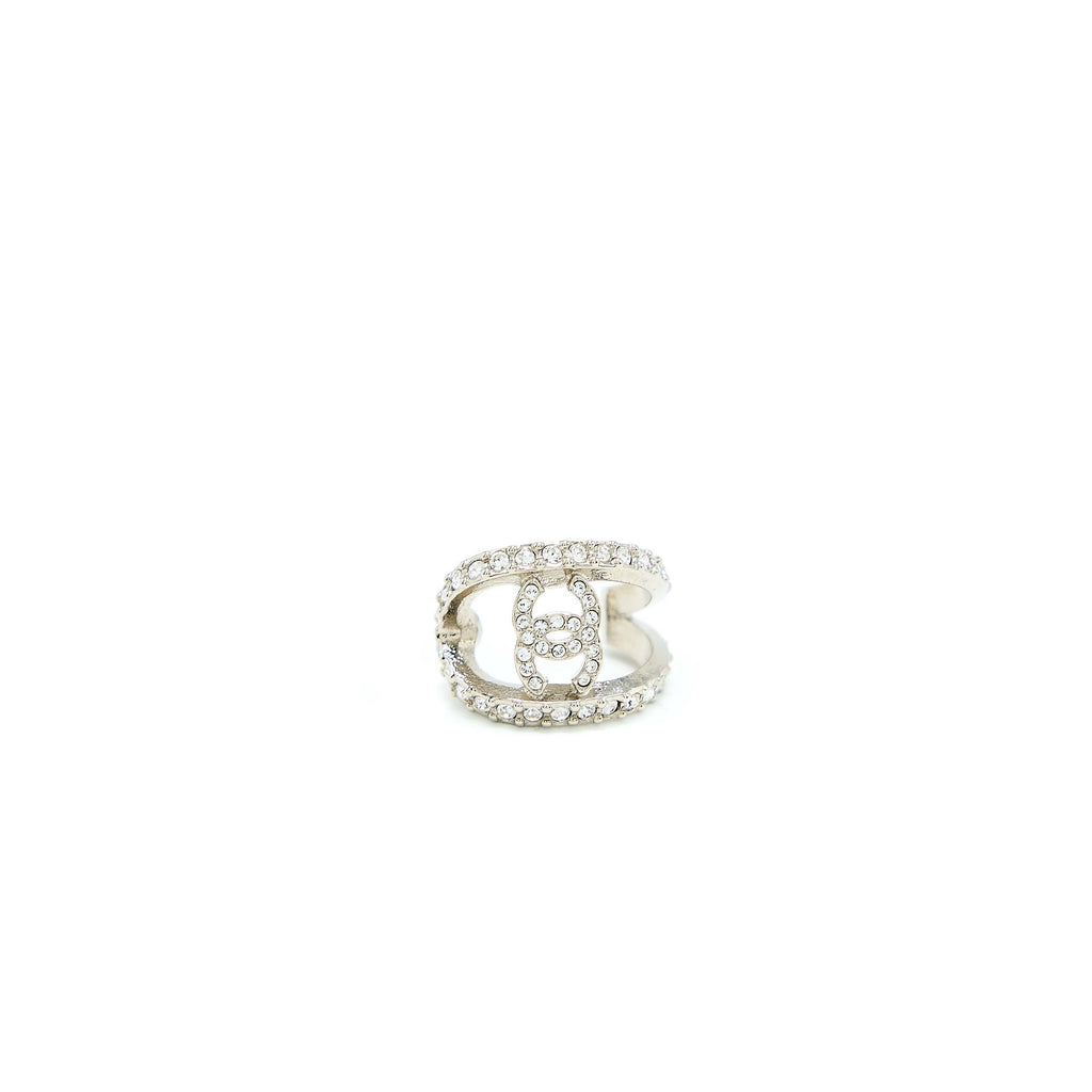 Chanel CC Logo Earring With Full Crystals Silver Tone