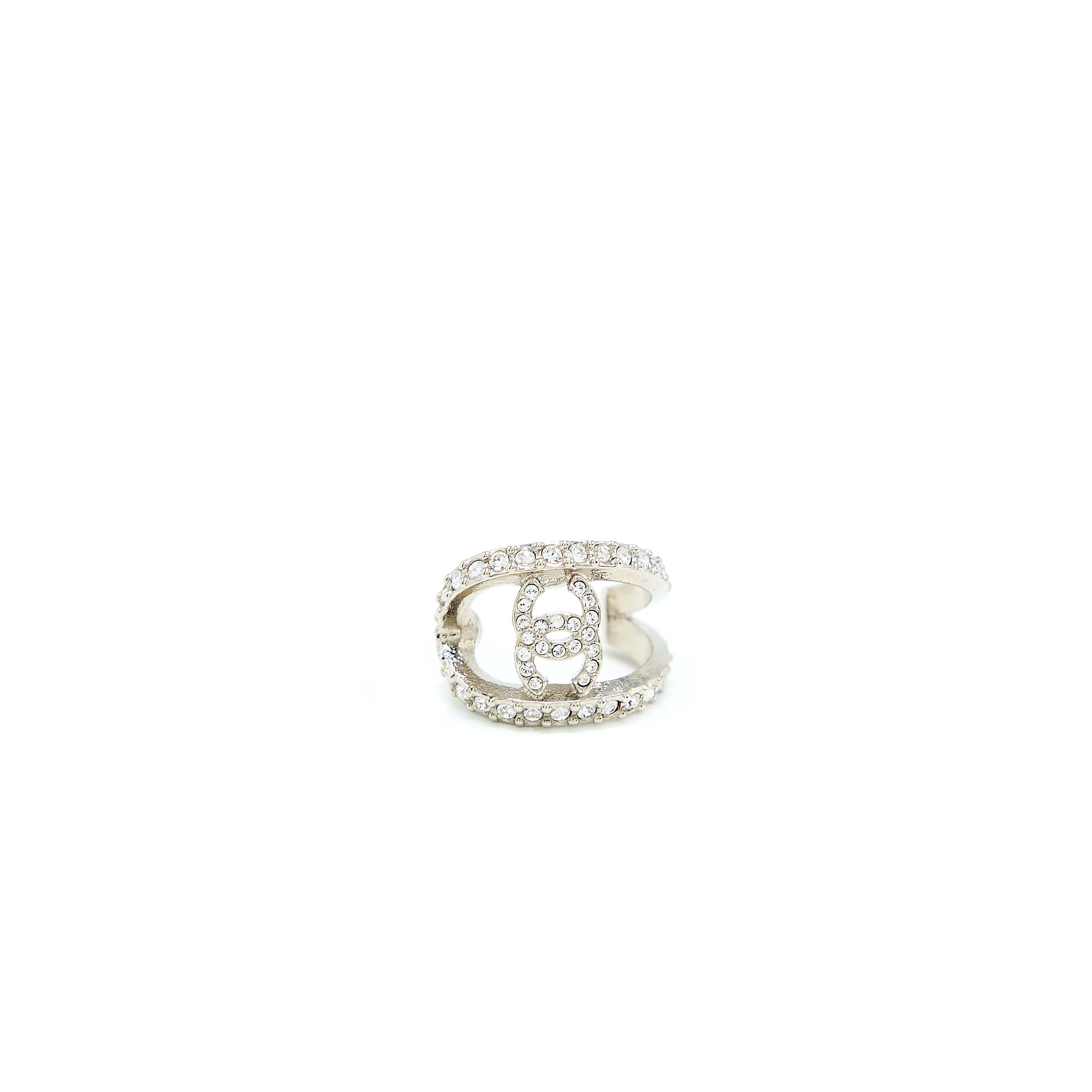 Chanel CC Logo Earring With Full Crystals Silver Tone