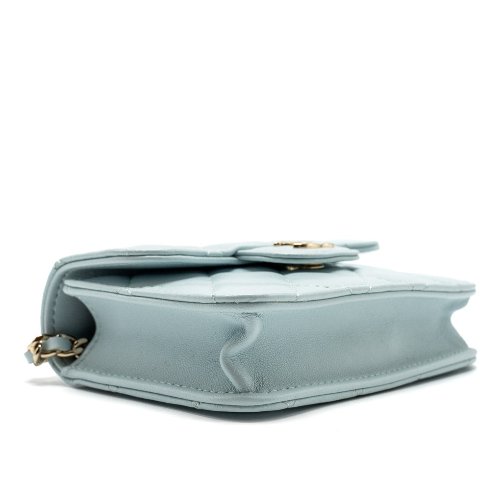 Chanel Top Handle Mini Flap Clutch with Chain Lambskin Light Blue L