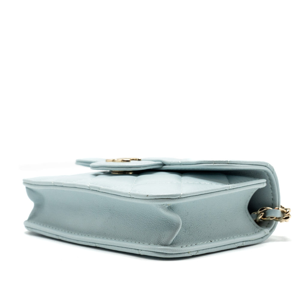 Chanel Top Handle Mini Flap Clutch with Chain Lambskin Light Blue L