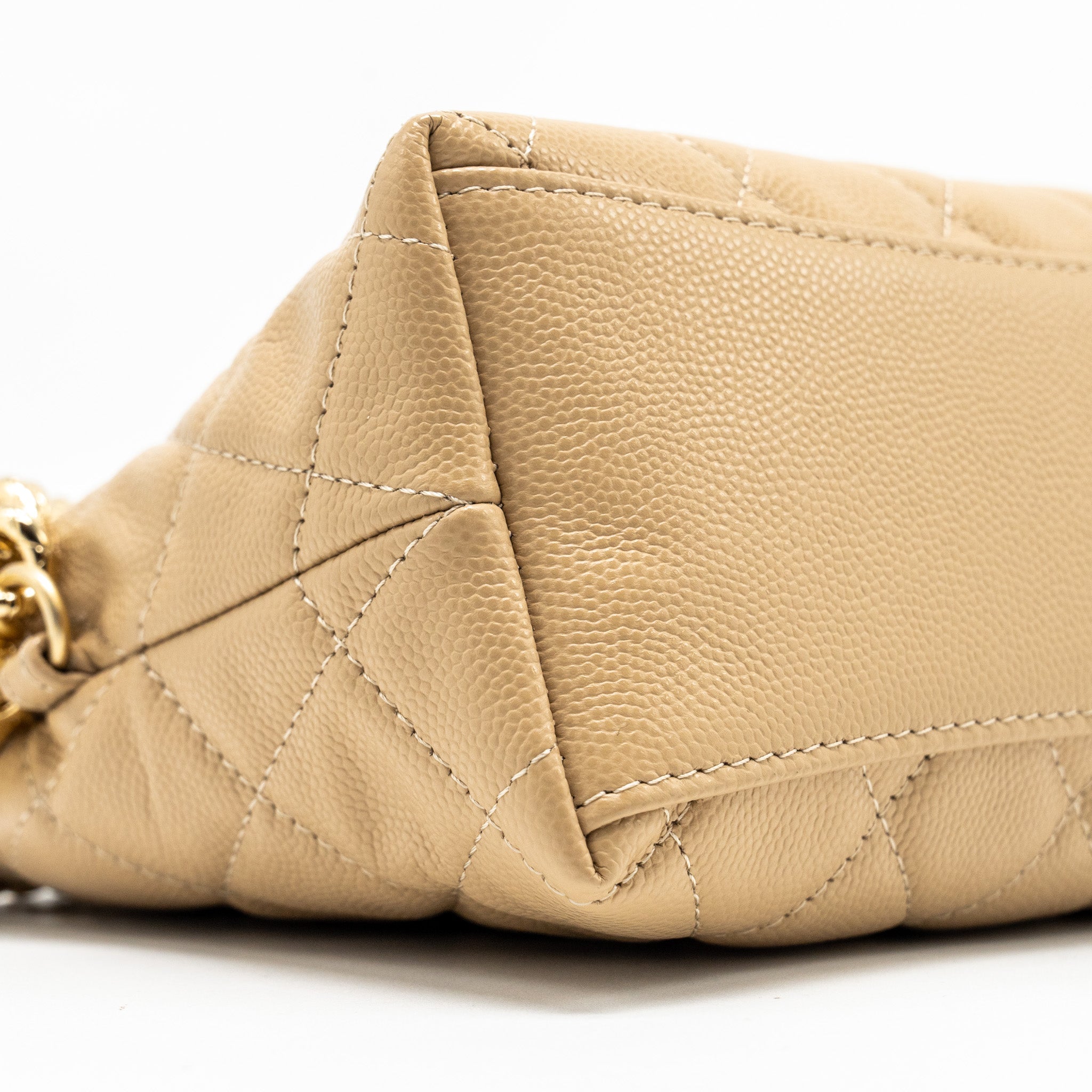 Chanel CC Logo Quilted Mini Clutch with Chain Caviar Beige  (Microchip)
