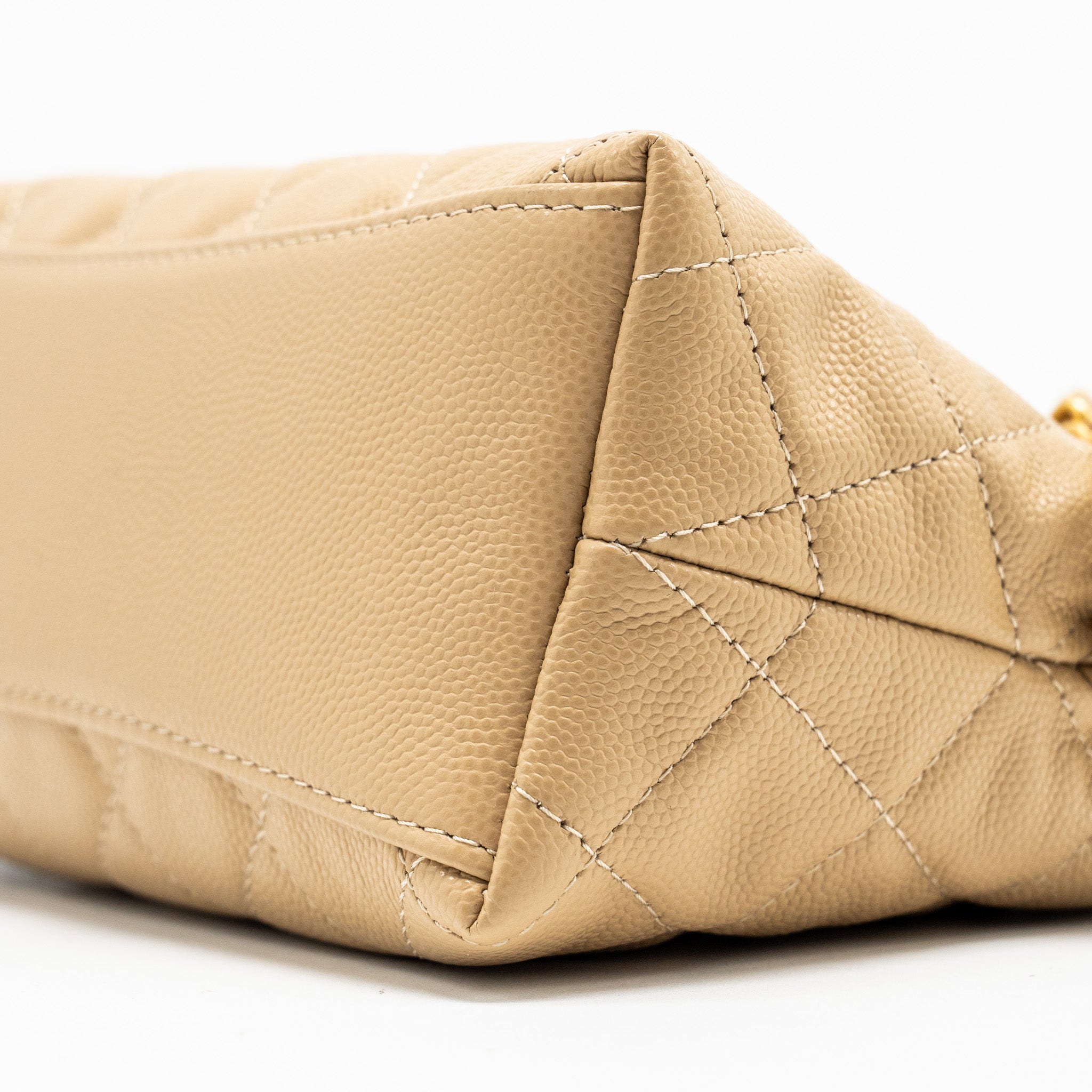 Chanel CC Logo Quilted Mini Clutch with Chain Caviar Beige  (Microchip)