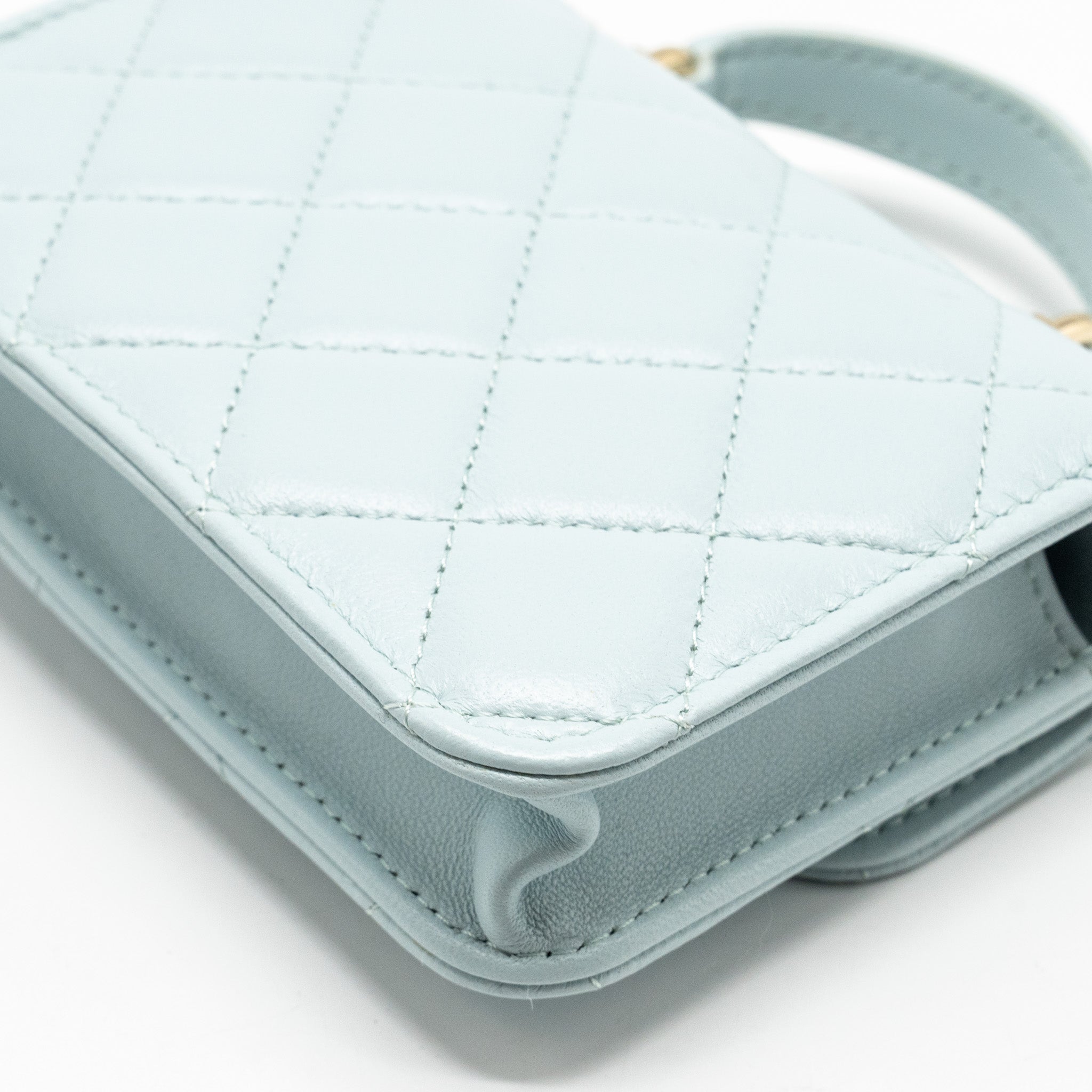Chanel Top Handle Mini Flap Clutch with Chain Lambskin Light Blue L
