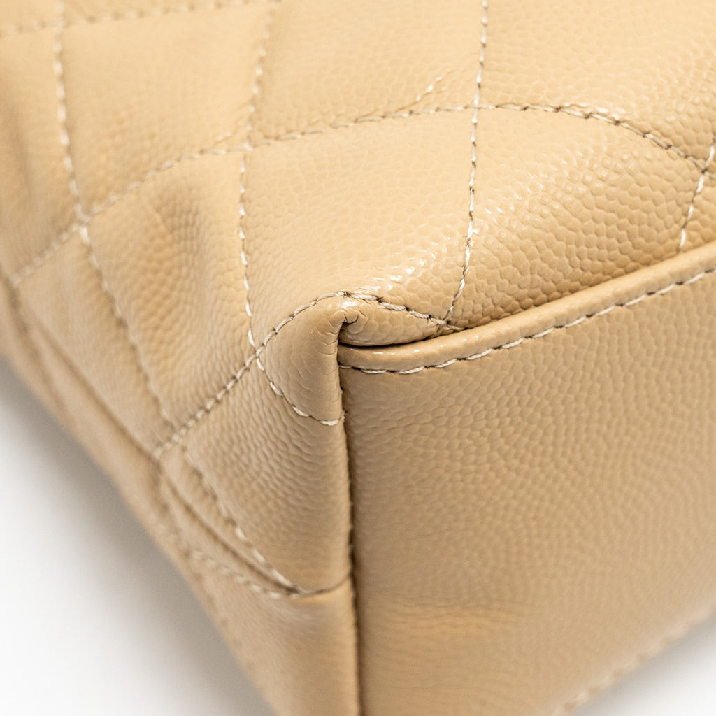 Chanel CC Logo Quilted Mini Clutch with Chain Caviar Beige  (Microchip)