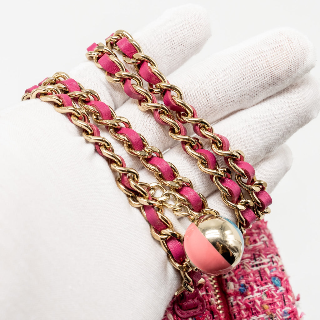 Chanel Round Clutch With Chain Tweed Pink/Multicolour L