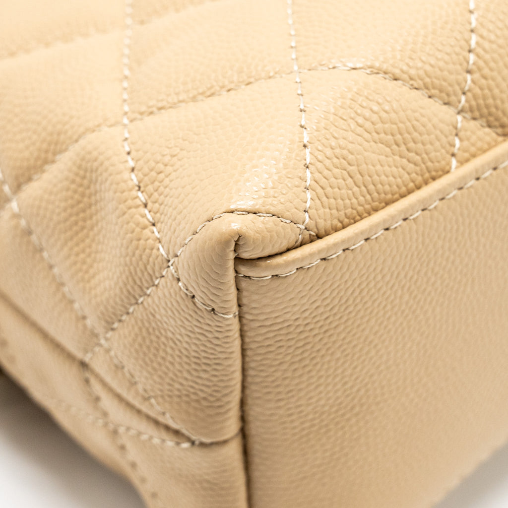 Chanel CC Logo Quilted Mini Clutch with Chain Caviar Beige  (Microchip)