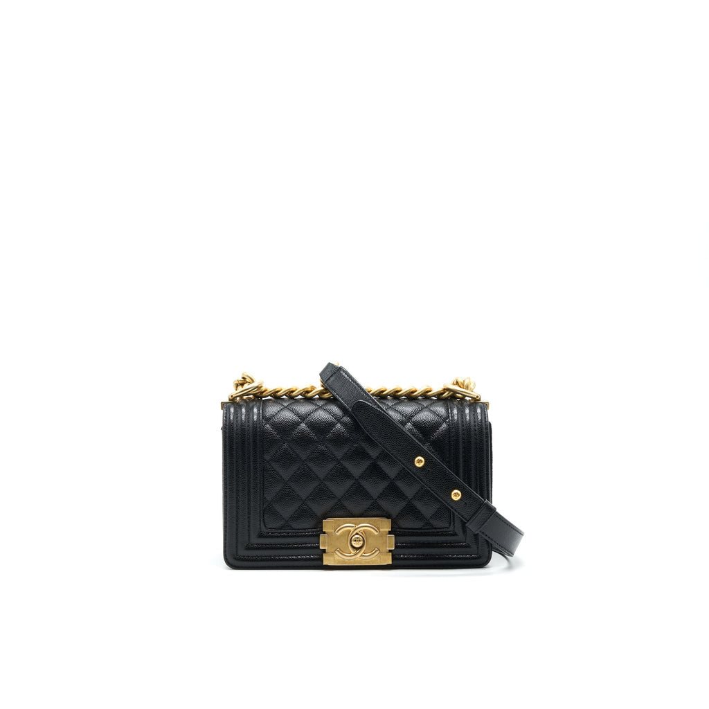 CHANEL SMALL BOY BAG CAVIAR LEATHER  BLACK