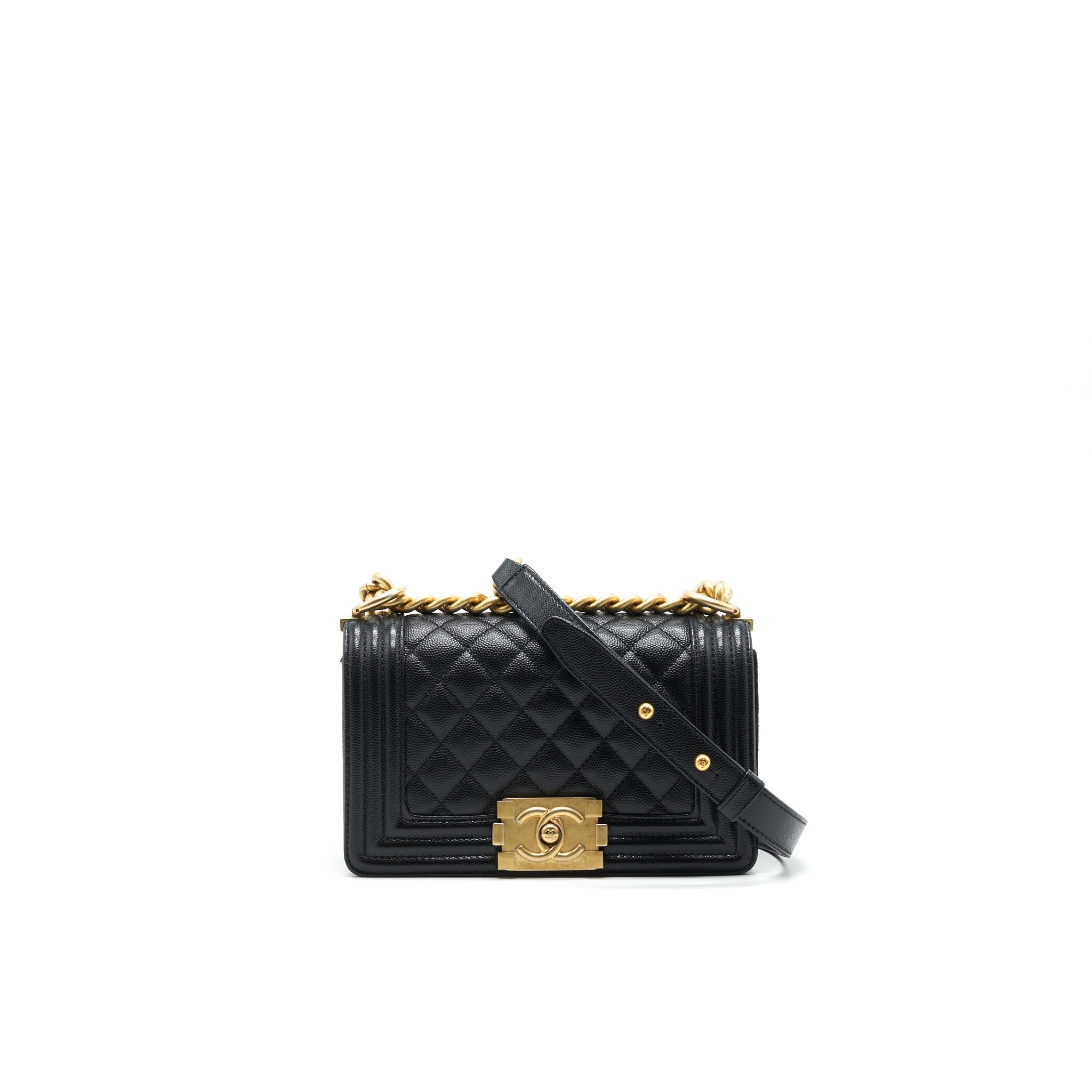 CHANEL SMALL BOY BAG CAVIAR LEATHER  BLACK