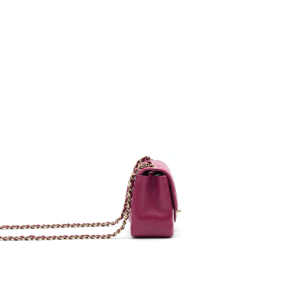 CHANEL MINI SQUARE CHEVRON RASPBERRY RED LAMBSKIN