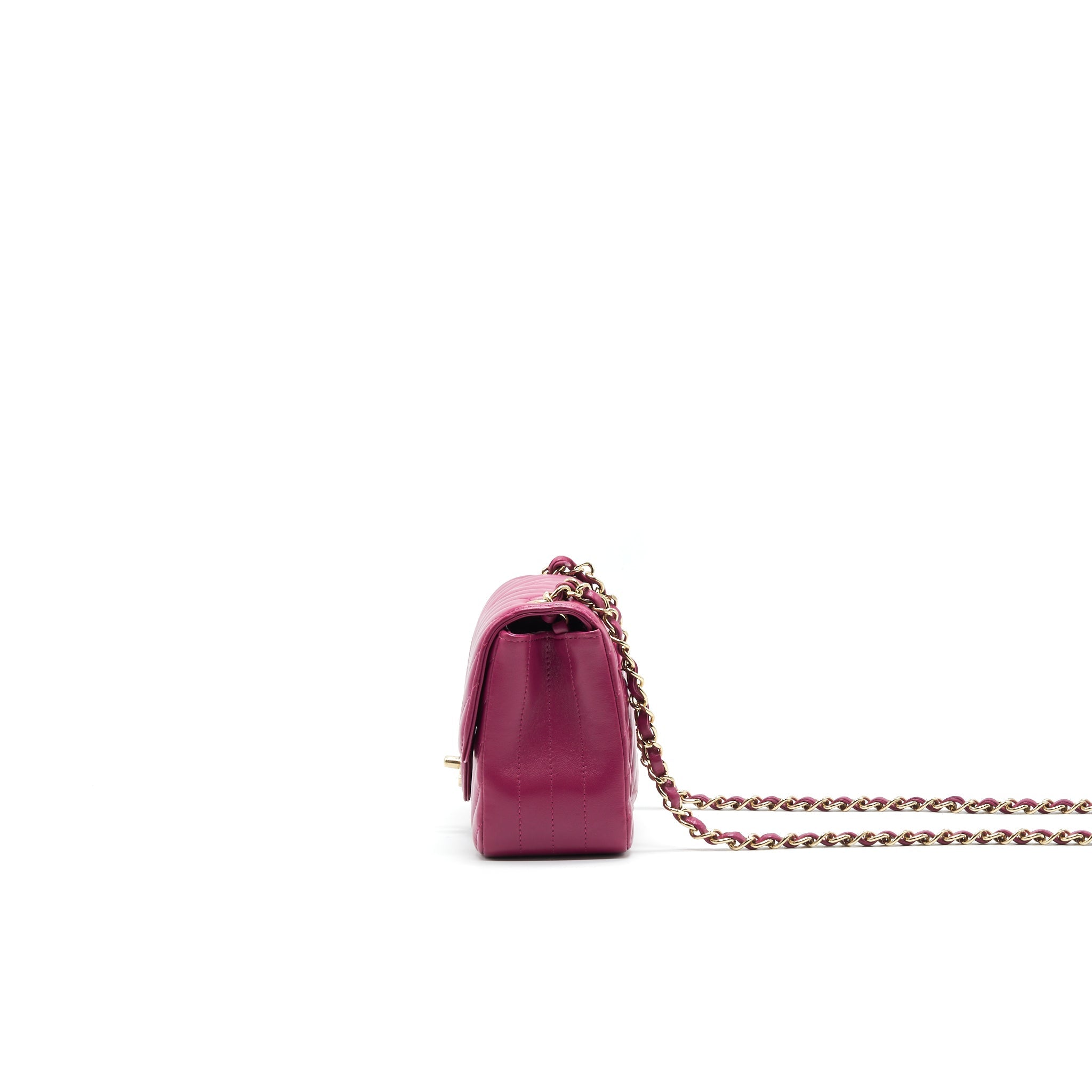 CHANEL MINI SQUARE CHEVRON RASPBERRY RED LAMBSKIN