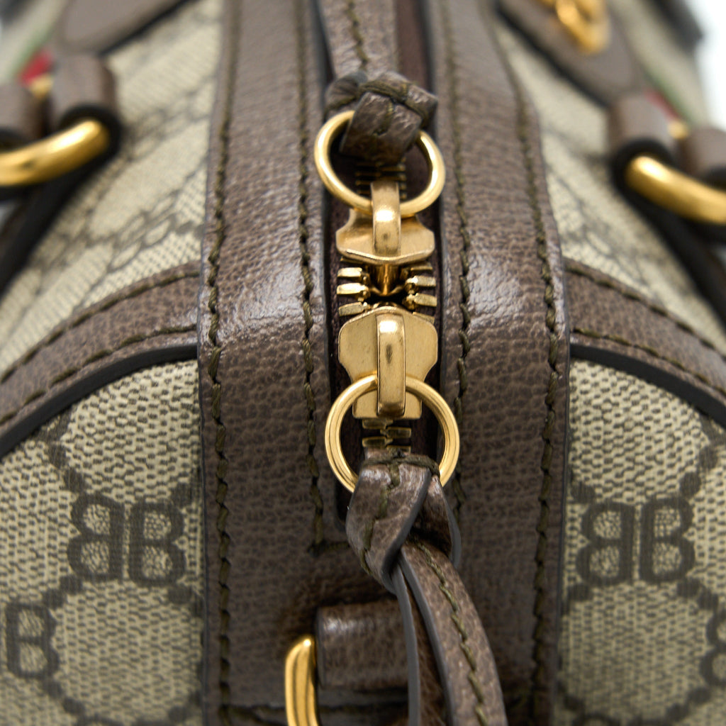 Balenciaga X Gucci Bowling Bag Canvas/Leather Brown Brushed