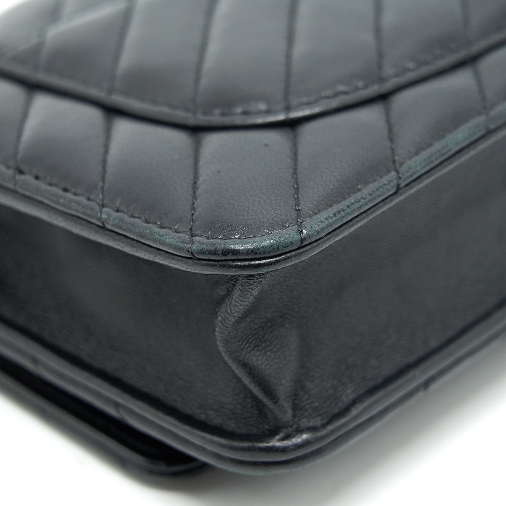 CHANEL CHEVRON WALLET ON CHAIN LAMBSKIN BLACK WITH